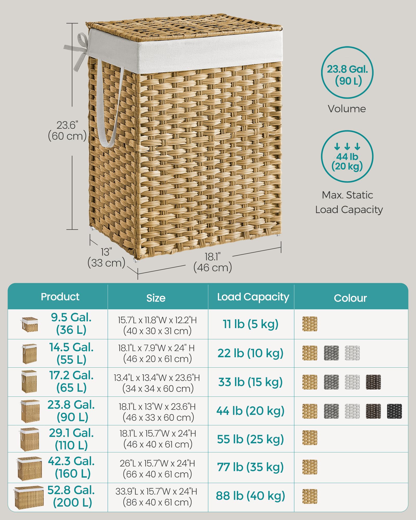 SONGMICS 90L Synthetic Rattan Laundry Basket with Lid and Handles | Foldable | Natural Colour 7