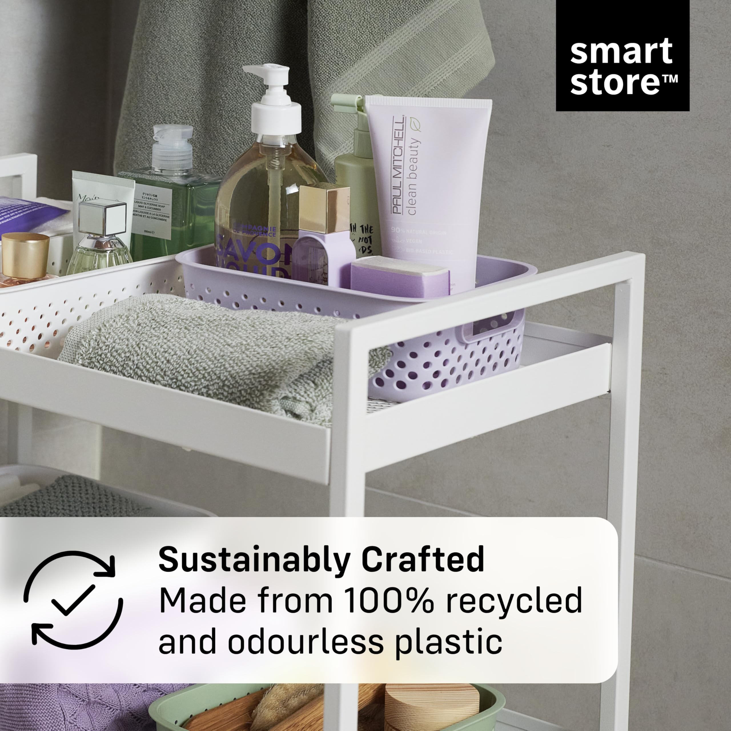 SmartStore Storage Basket with Handles - 11.4L Capacity | 36.5x27x15cm | Sea Salt Plastic 7