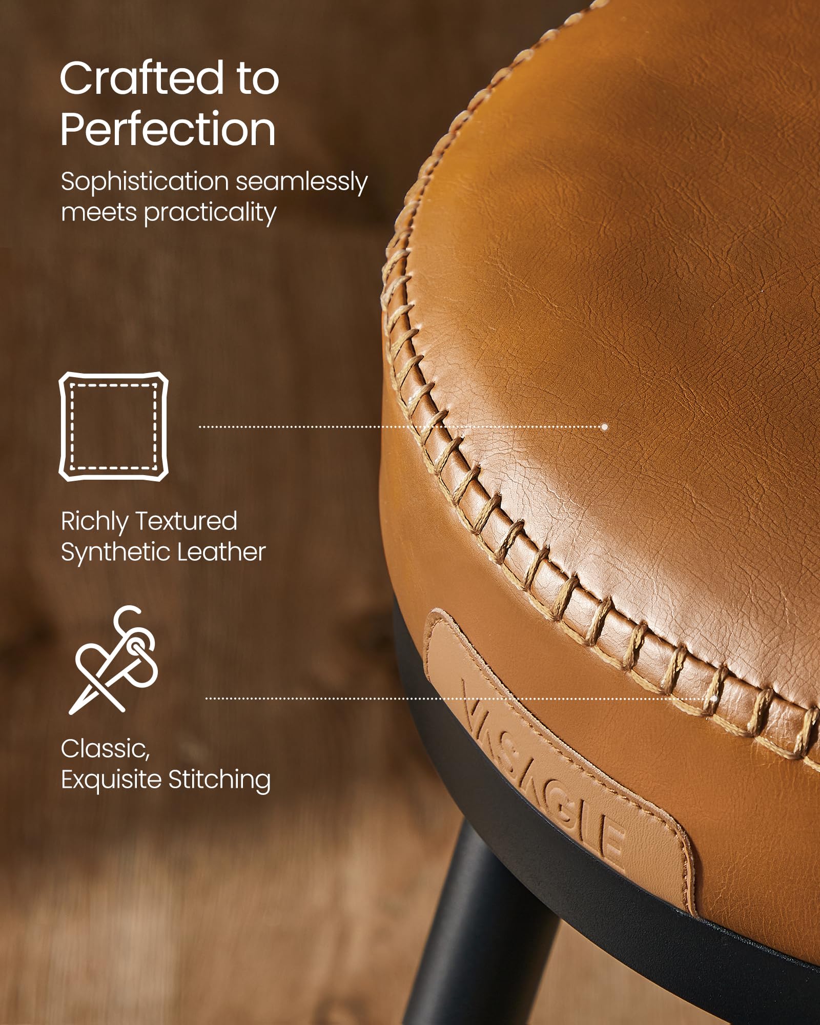 VASAGLE EKHO Collection Bar Stools - Set of 2 Swivel Counter Chairs | Caramel Brown | 57x57x101 cm 5
