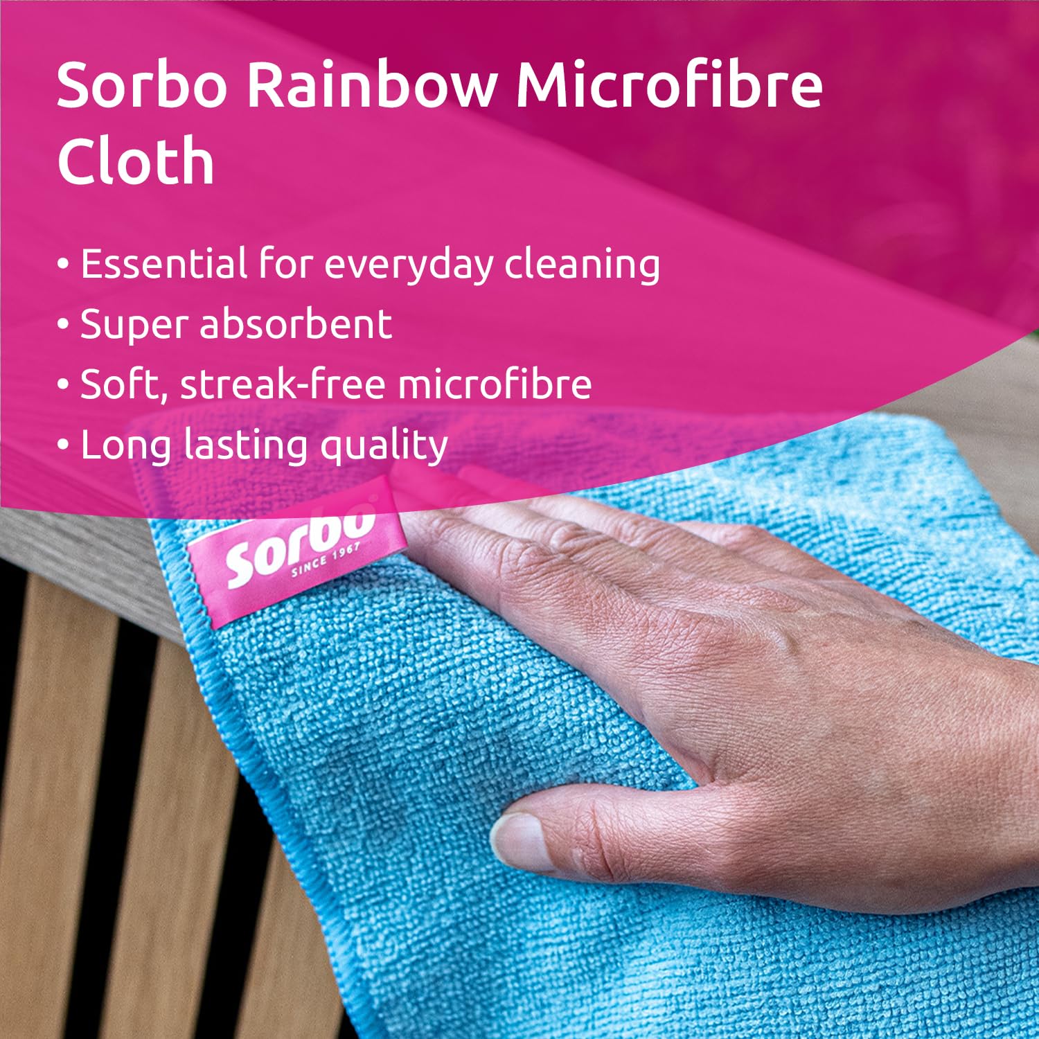 Sorbo Pack of 6 Microfibre Cleaning Cloths - 40x40 cm, Super Absorbent, Streak-Free, Washable 2