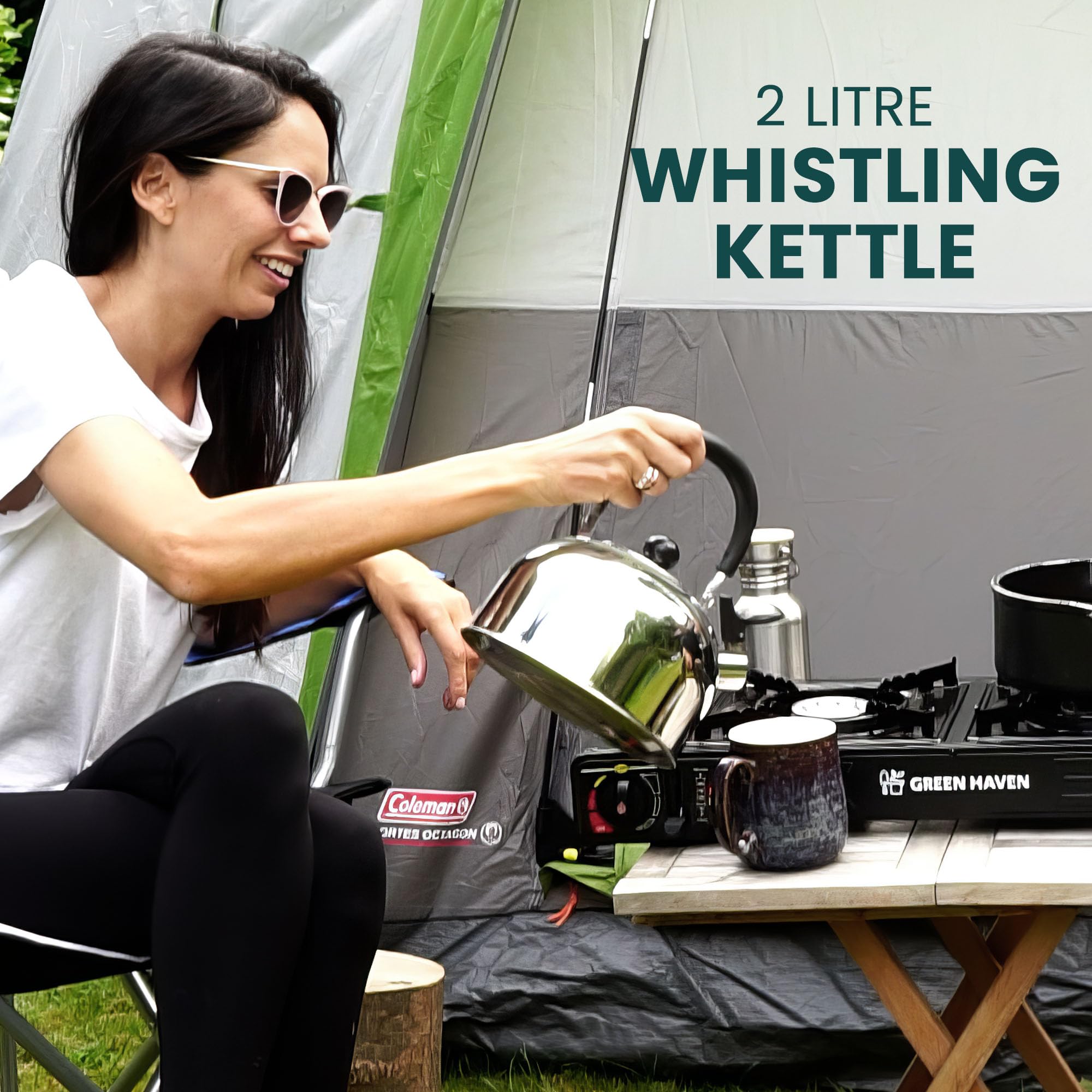 Green Haven 2L Stainless Steel Whistling Stovetop Kettle for Camping and Home Use | Silver 3