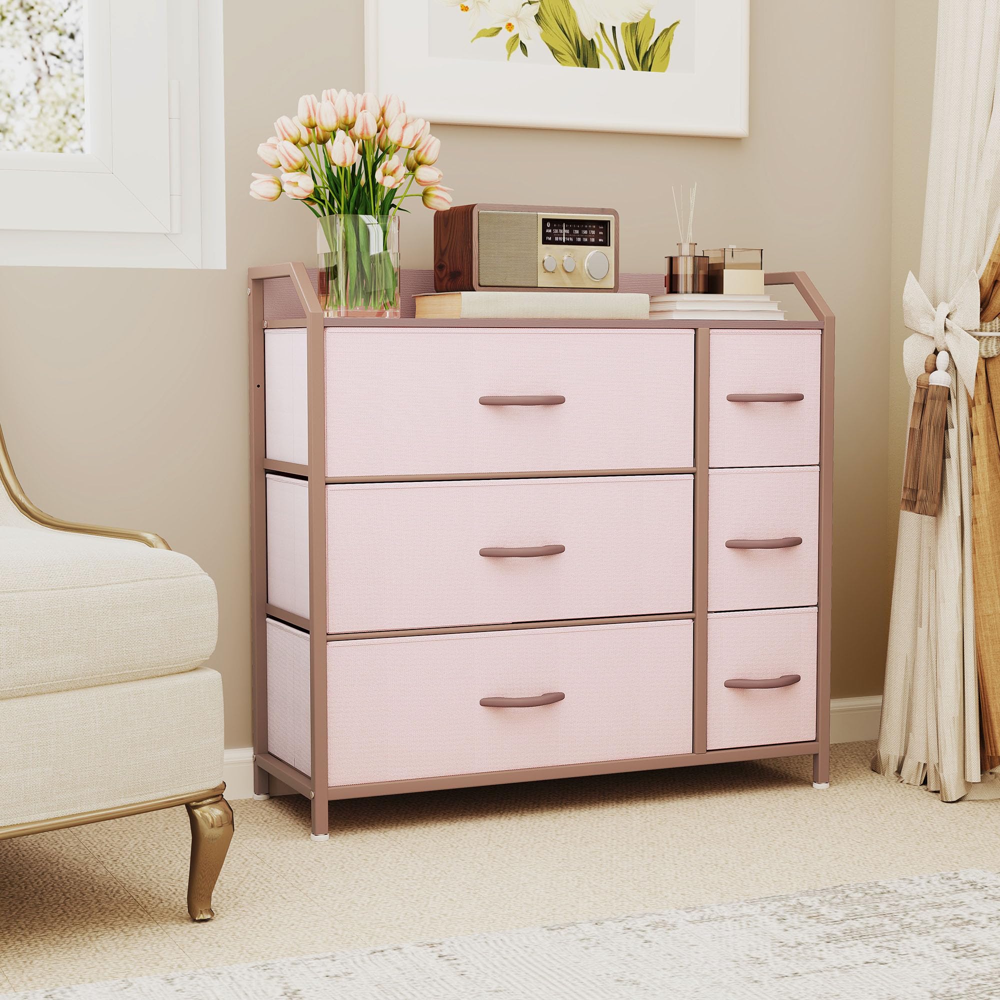 YITAHOME 6-Drawer Fabric Dresser with Metal Frame | Pink | 80W x 79H cm 4