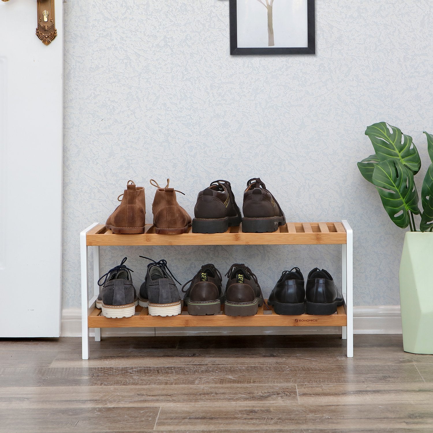 SONGMICS 2-Tier Bamboo Shoe Rack - 70 cm Wide Storage Shelf | 20 kg Capacity | Portable 4
