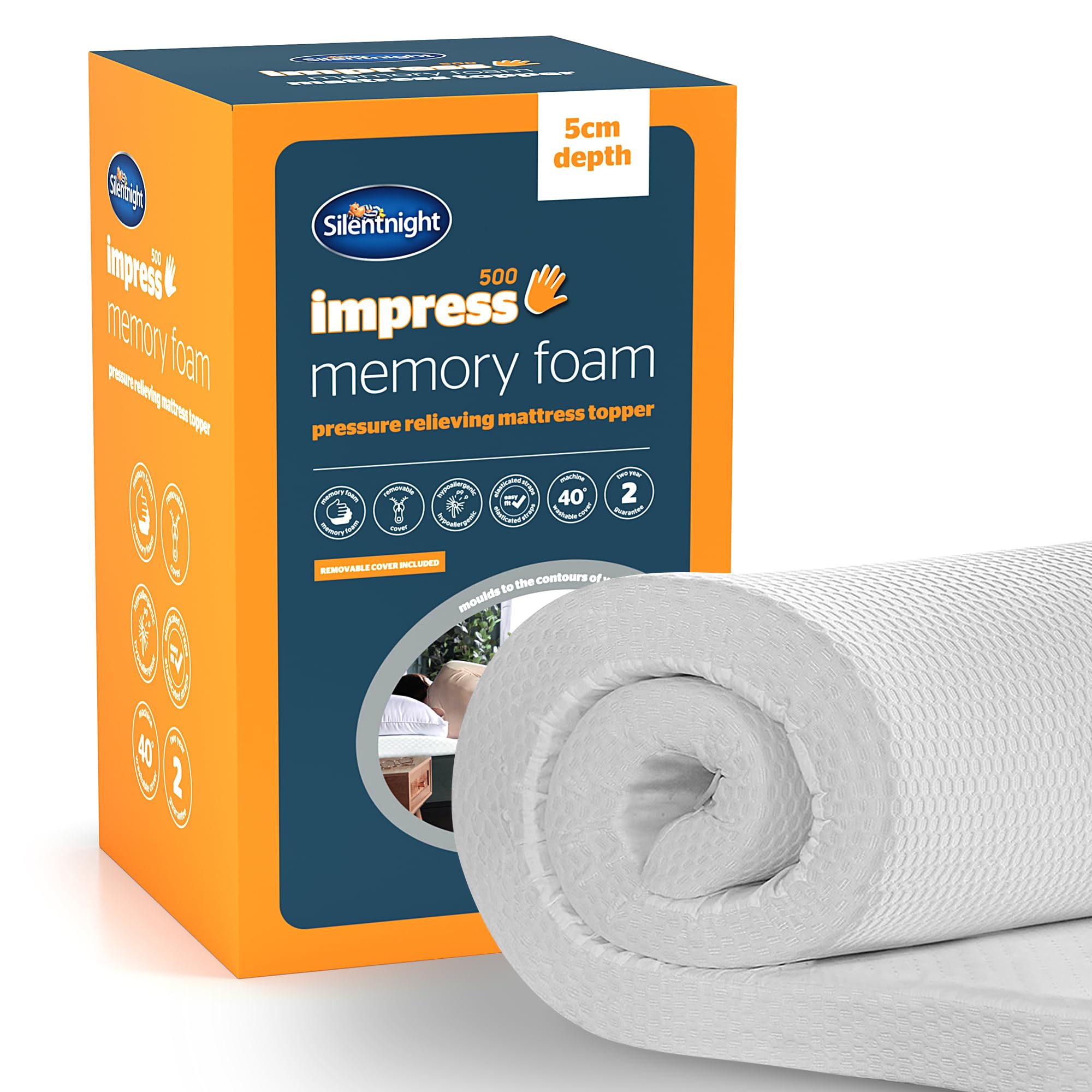 Silentnight Impress Memory Foam Mattress Topper - 5cm Thick | Small Double | Hypoallergenic 1
