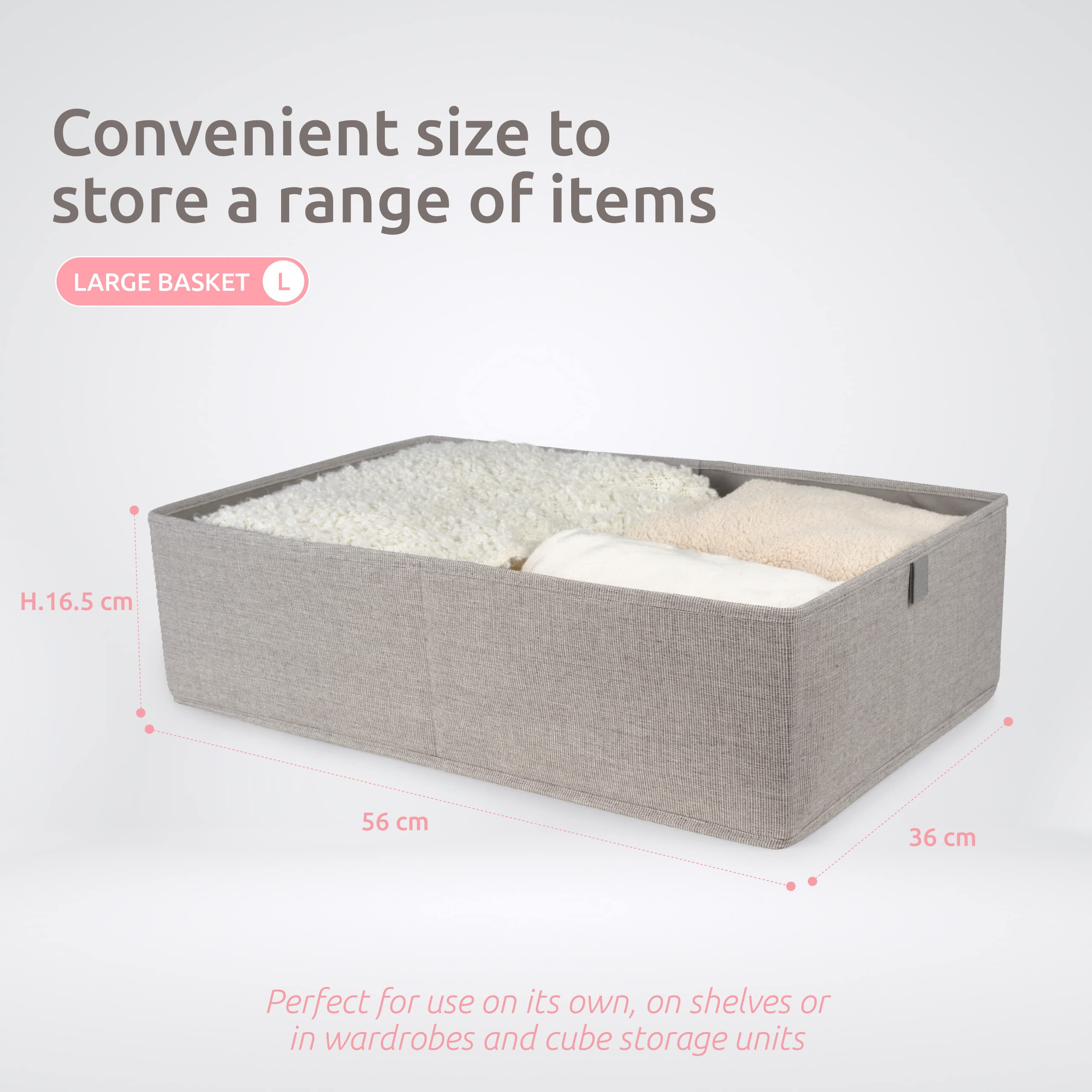 Compactor Oxford XL Storage Box - Grey | 56x36x16.5 cm | Durable Oxford Fabric & Cardboard 6