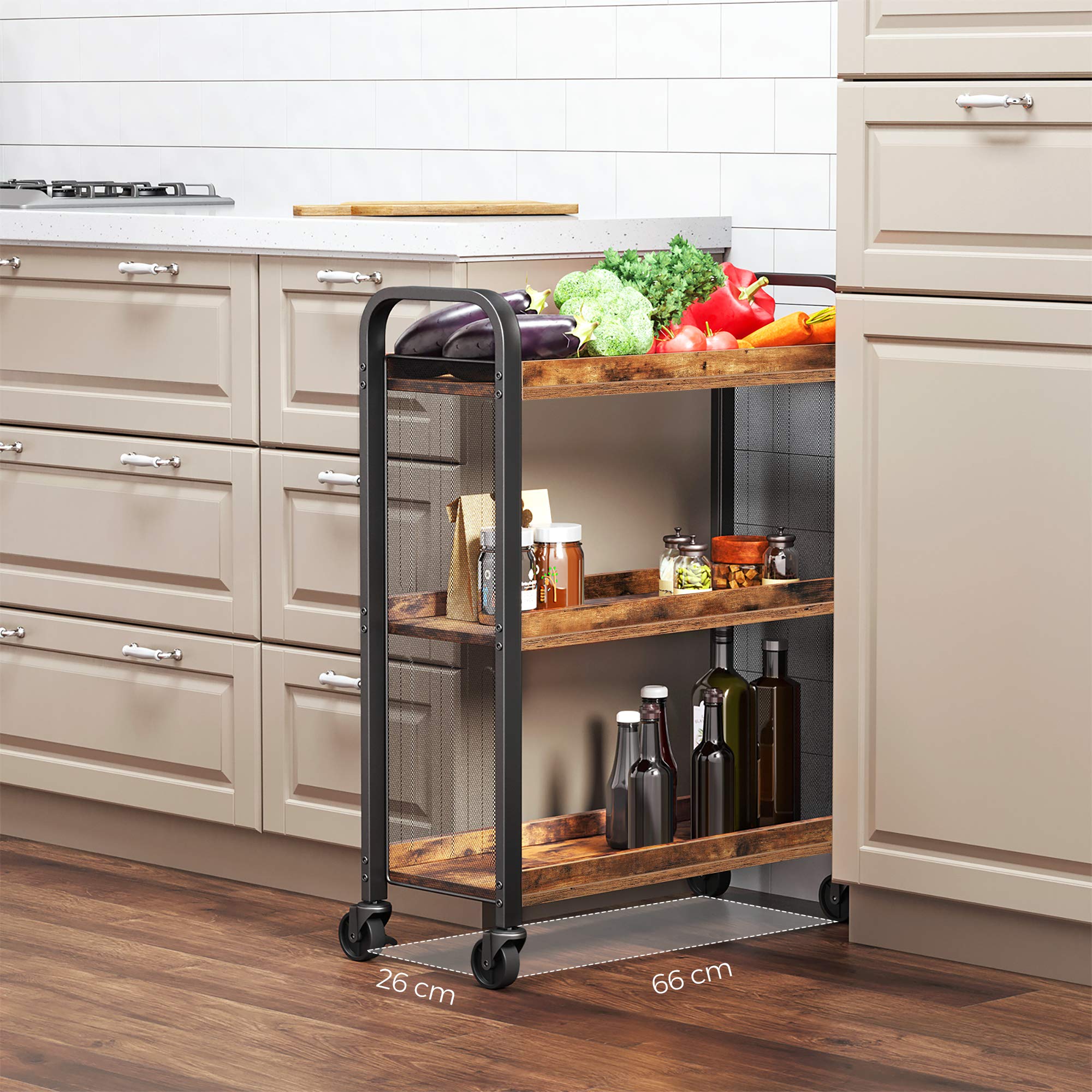 VASAGLE DAINTREE Kitchen Trolley - 3 Shelves, Rustic Brown | 66 x 26 x 85 cm 4