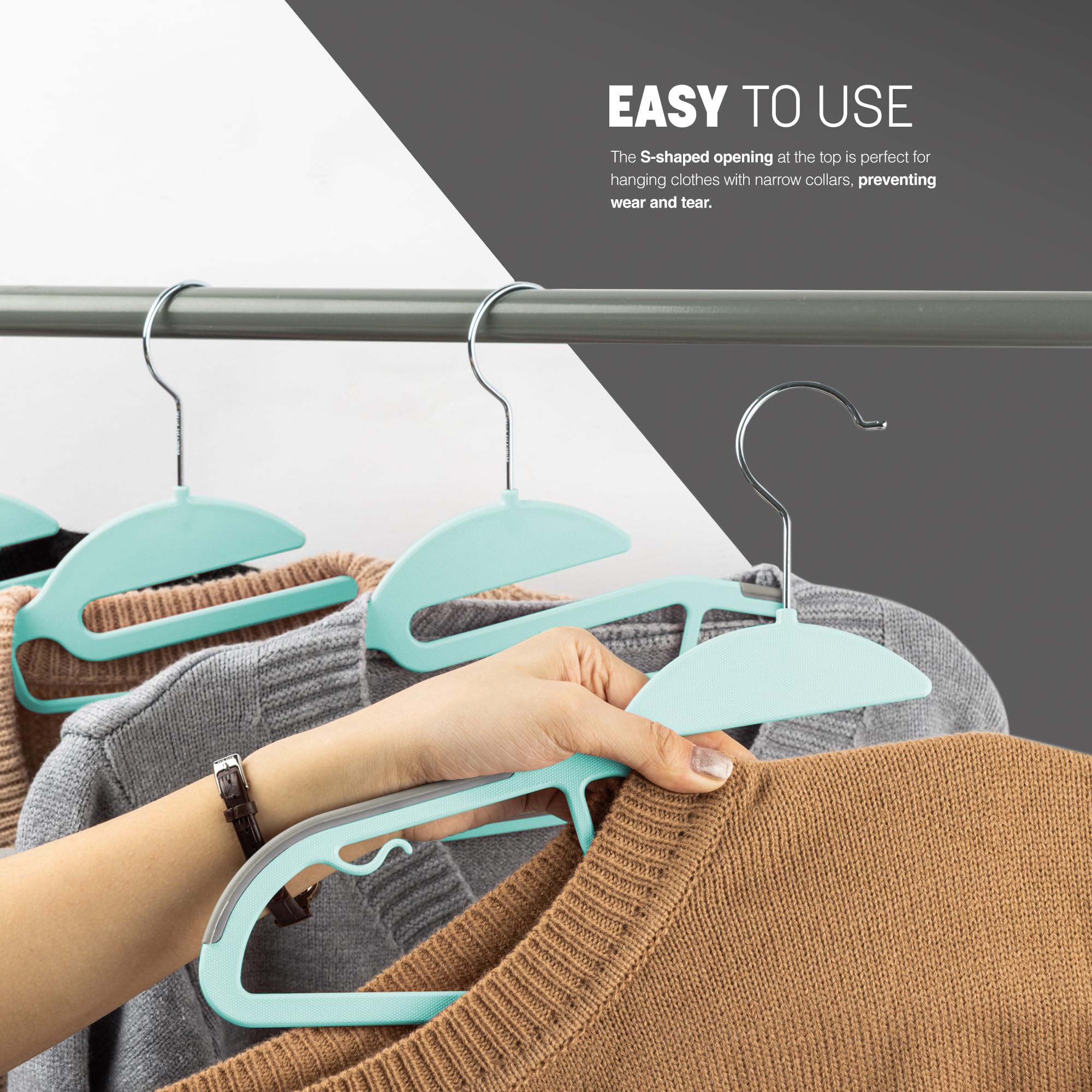 KEPLIN 20-Pack Non-Slip Velvet Hangers - Slimline Space Saving with 360° Swivel Hooks | Teal Plastic 5