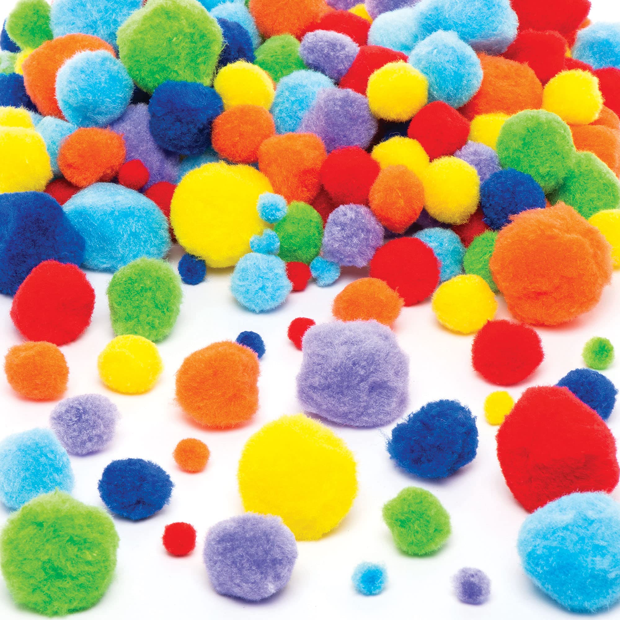 Baker Ross Rainbow Colours Pom Poms Value Pack - 200 Pieces | 3 Assorted Sizes | 7 Colours