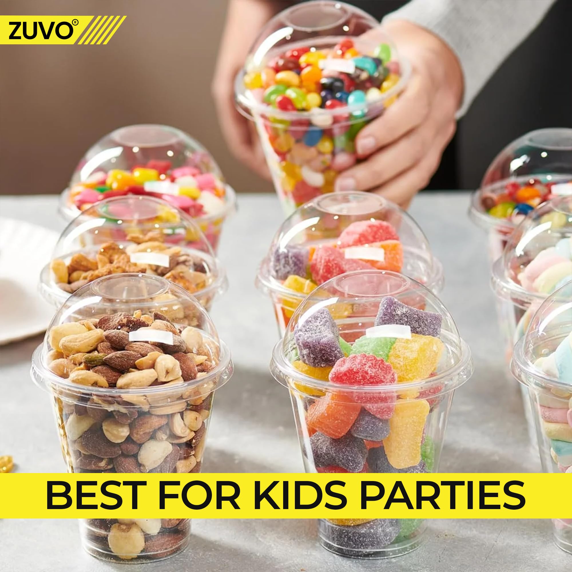 Zuvo Plastic Smoothie Cups with Dome Lids - 12 OZ (Pack of 50) - Leak Proof 7
