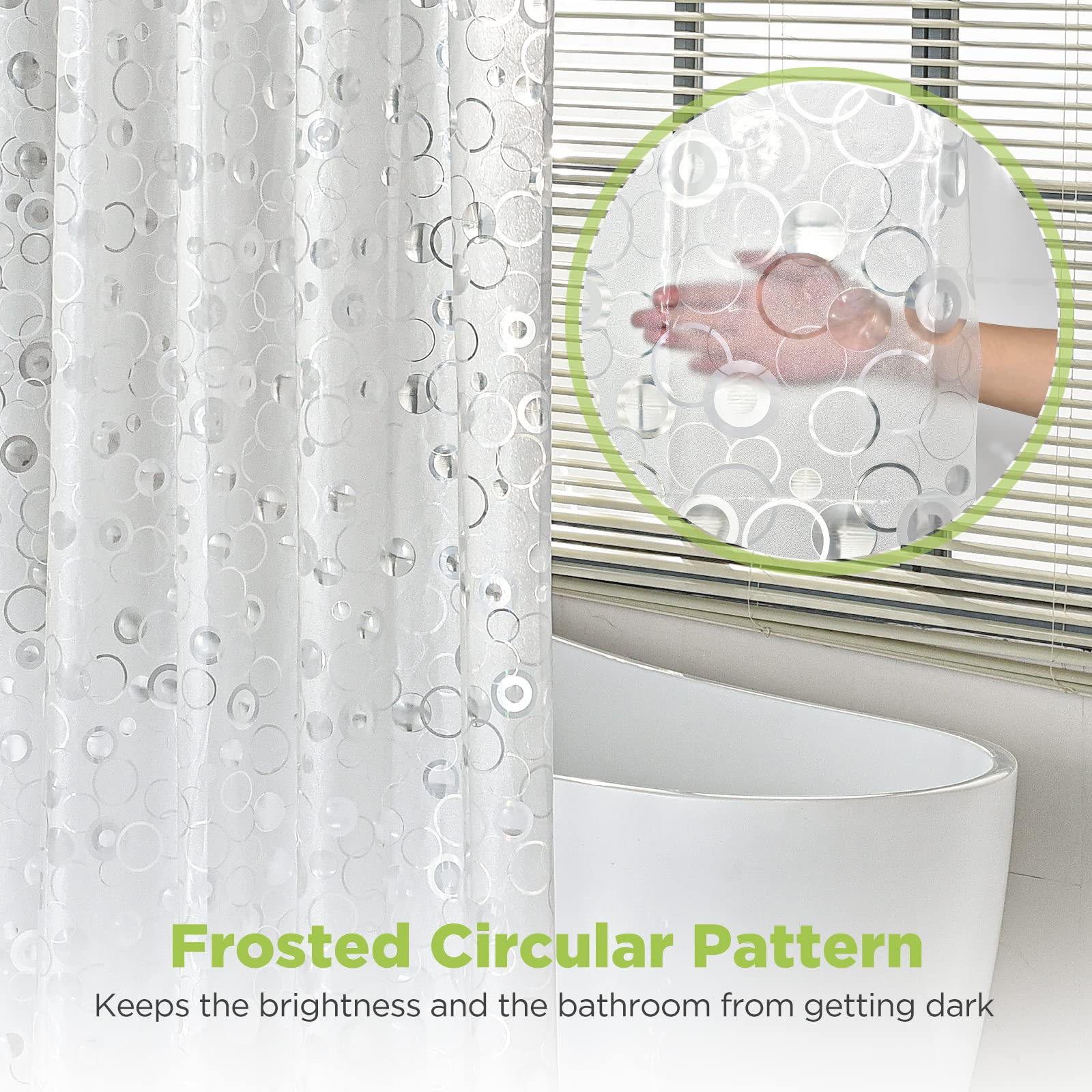 OTraki Waterproof EVA Shower Curtain - Semi-Sheer Frosted | Extra Wide 94.5" x 79" | Weighted Hem 7