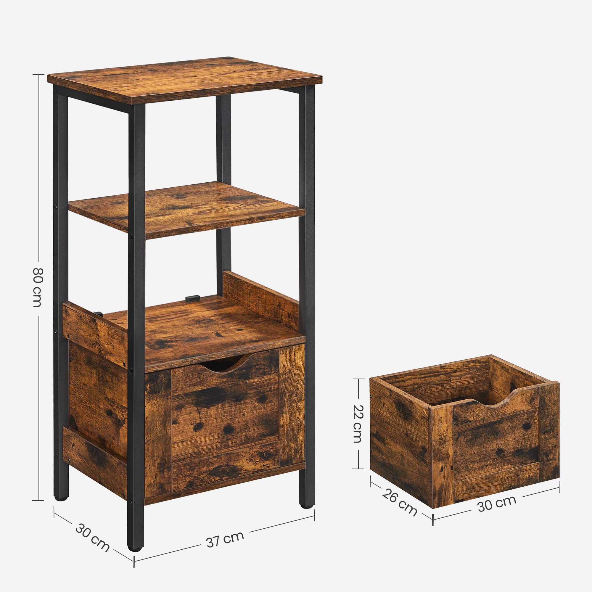 VASAGLE Bathroom Floor Cabinet - Rustic Brown & Black Storage | 37x30x80 cm | Adjustable Feet 3