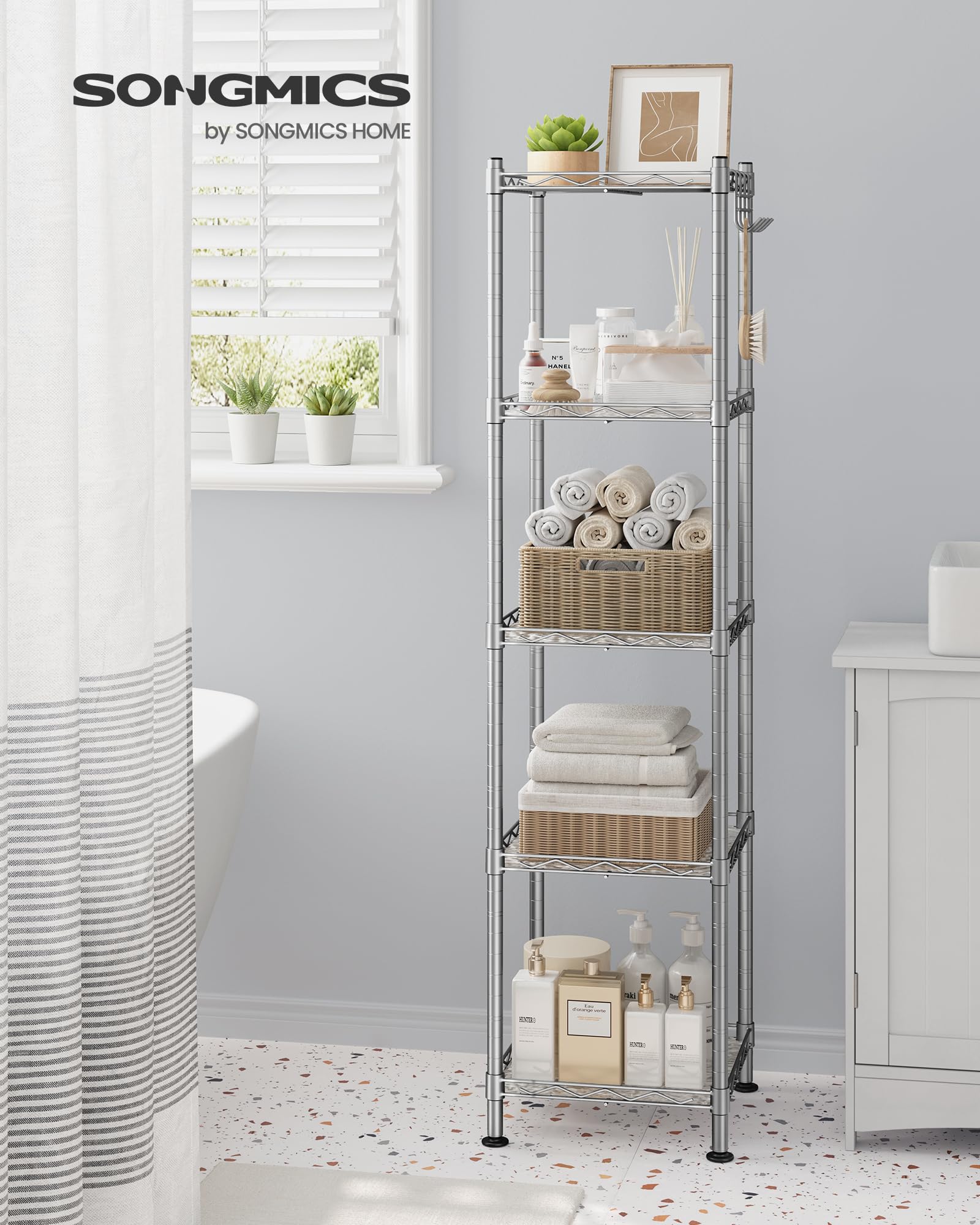 SONGMICS Bathroom Shelf - 5-Tier Metal Storage Rack | 20kg/Shelf Load | Adjustable Height 2