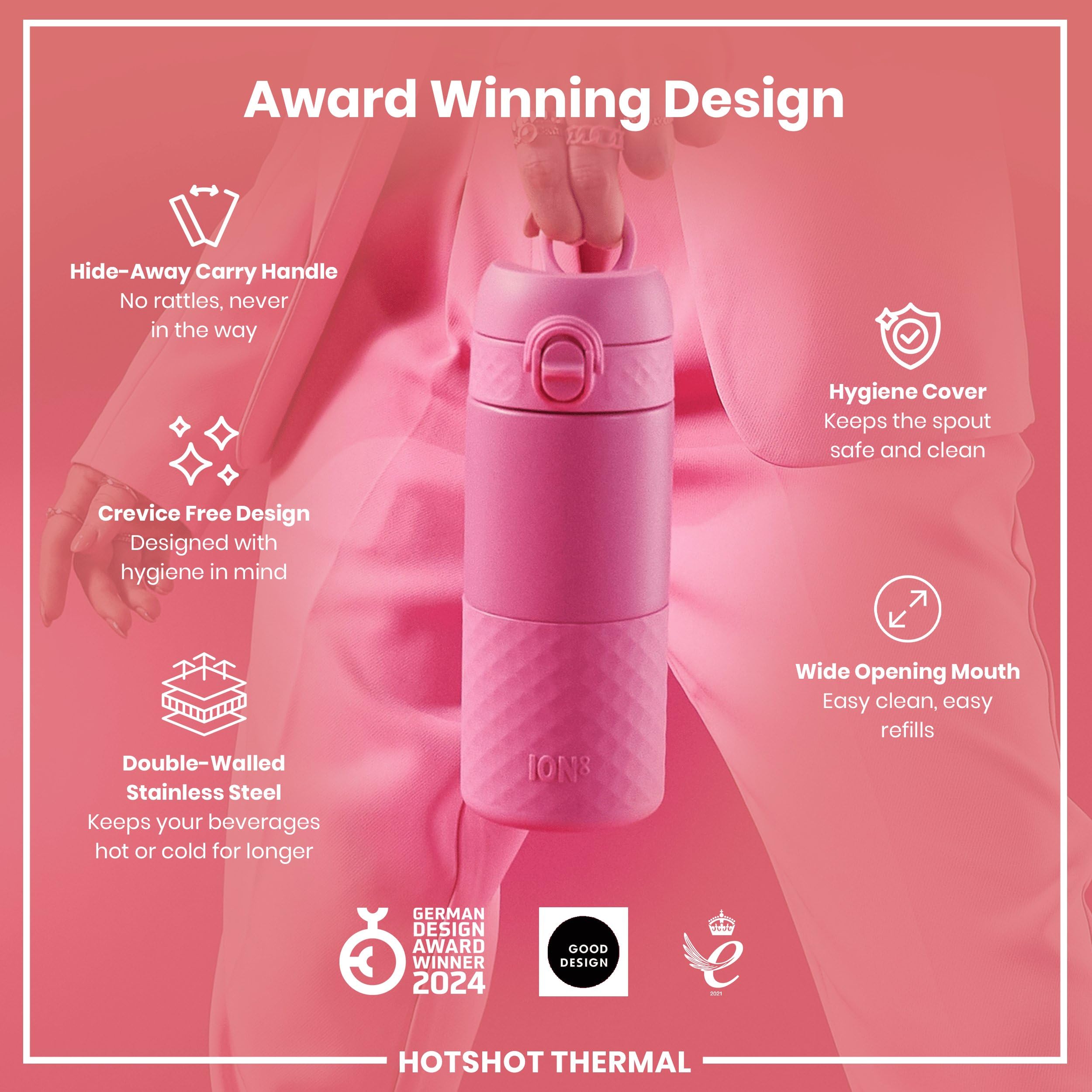 Ion8 Hotshot Insulated Travel Mug - 360 ml, Rose Bloom, Leak Proof, Dishwasher Safe 7