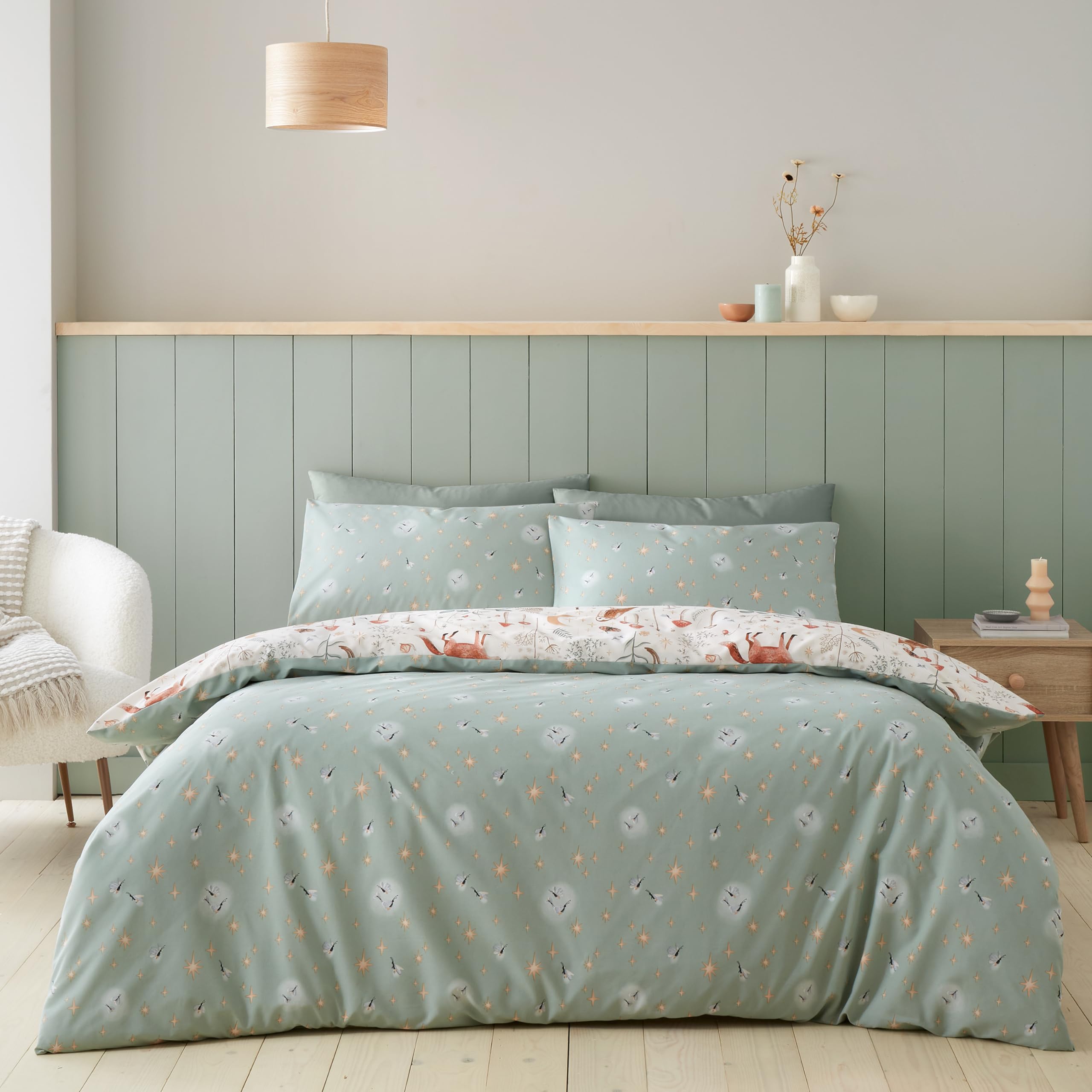 Catherine Lansfield Enchanted Twilight Animals Reversible King Duvet Cover Set with Pillowcases, Natural 2