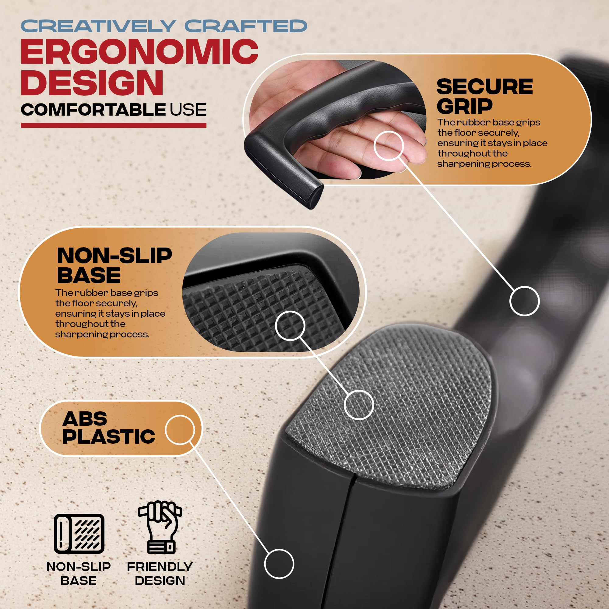 PORTENTUM 3-Stage Manual Knife Sharpener - Tungsten Carbide | Non-Slip Base | For Straight & Serrated Steel Knives 5