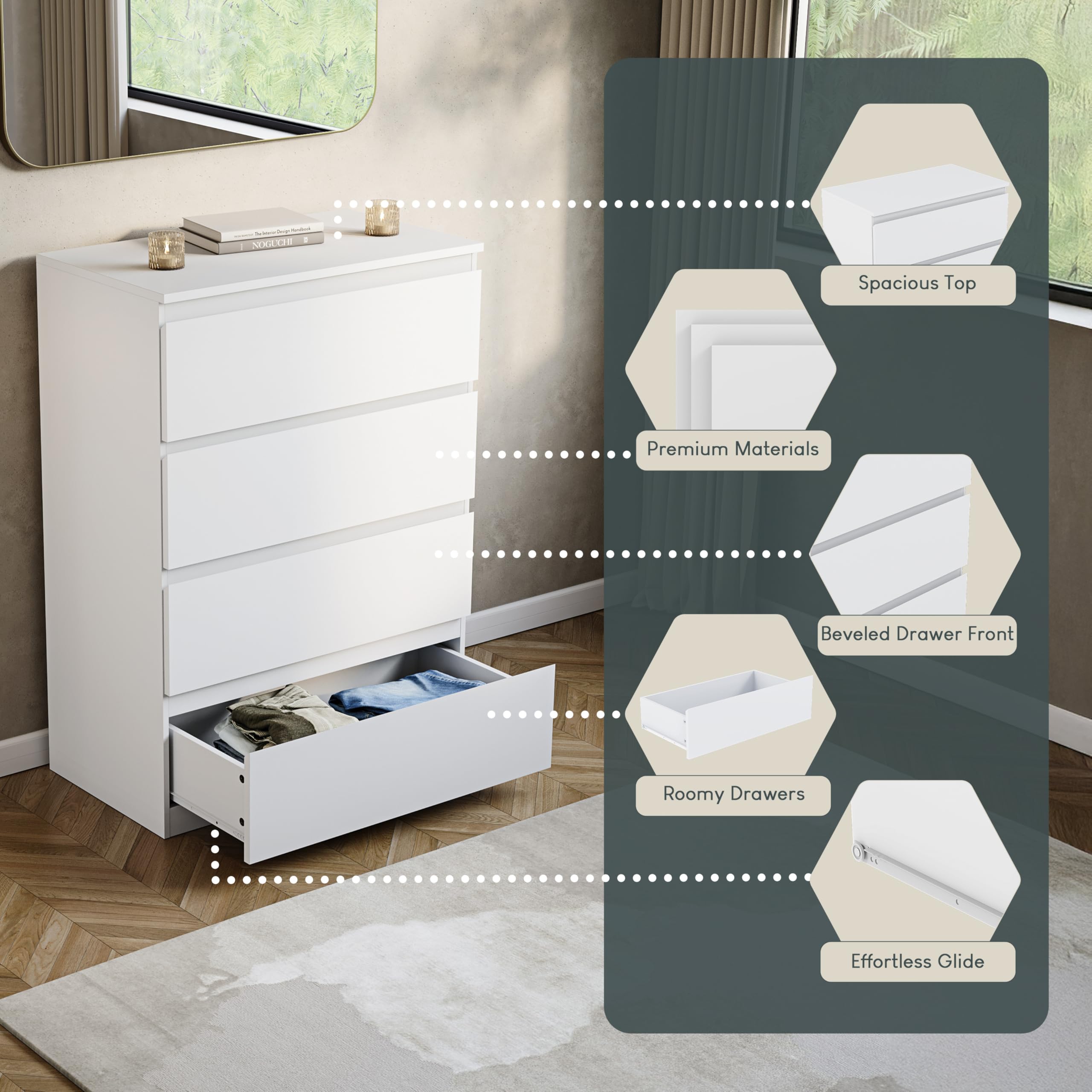 Vida Designs Denver 4 Drawer Chest of Drawers | White | 40D x 70W x 96H cm 5