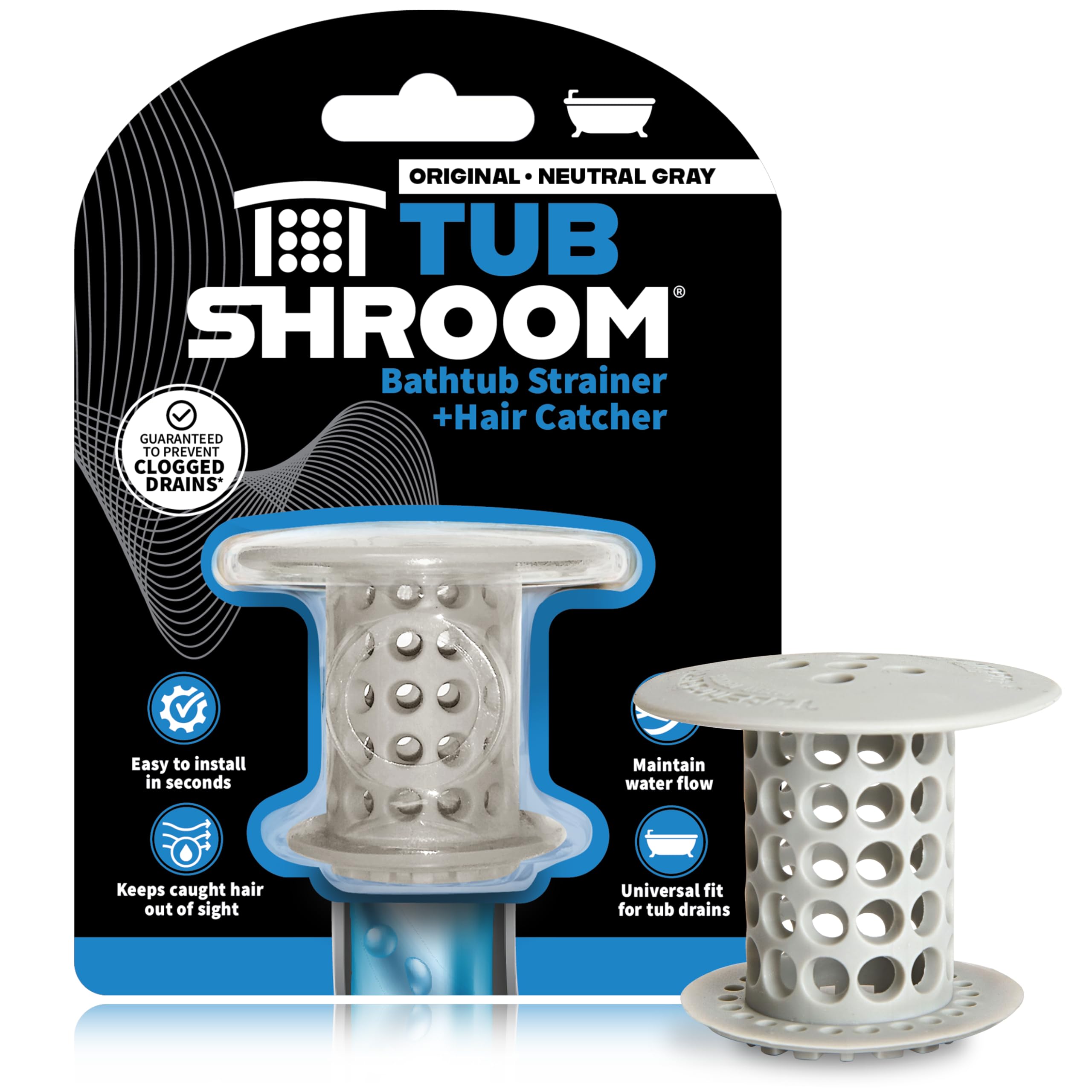 TubShroom Silicone Tub Drain Protector Hair Catcher Strainer Snare | Fits Standard 1.5 Inch Drains | Grey 1