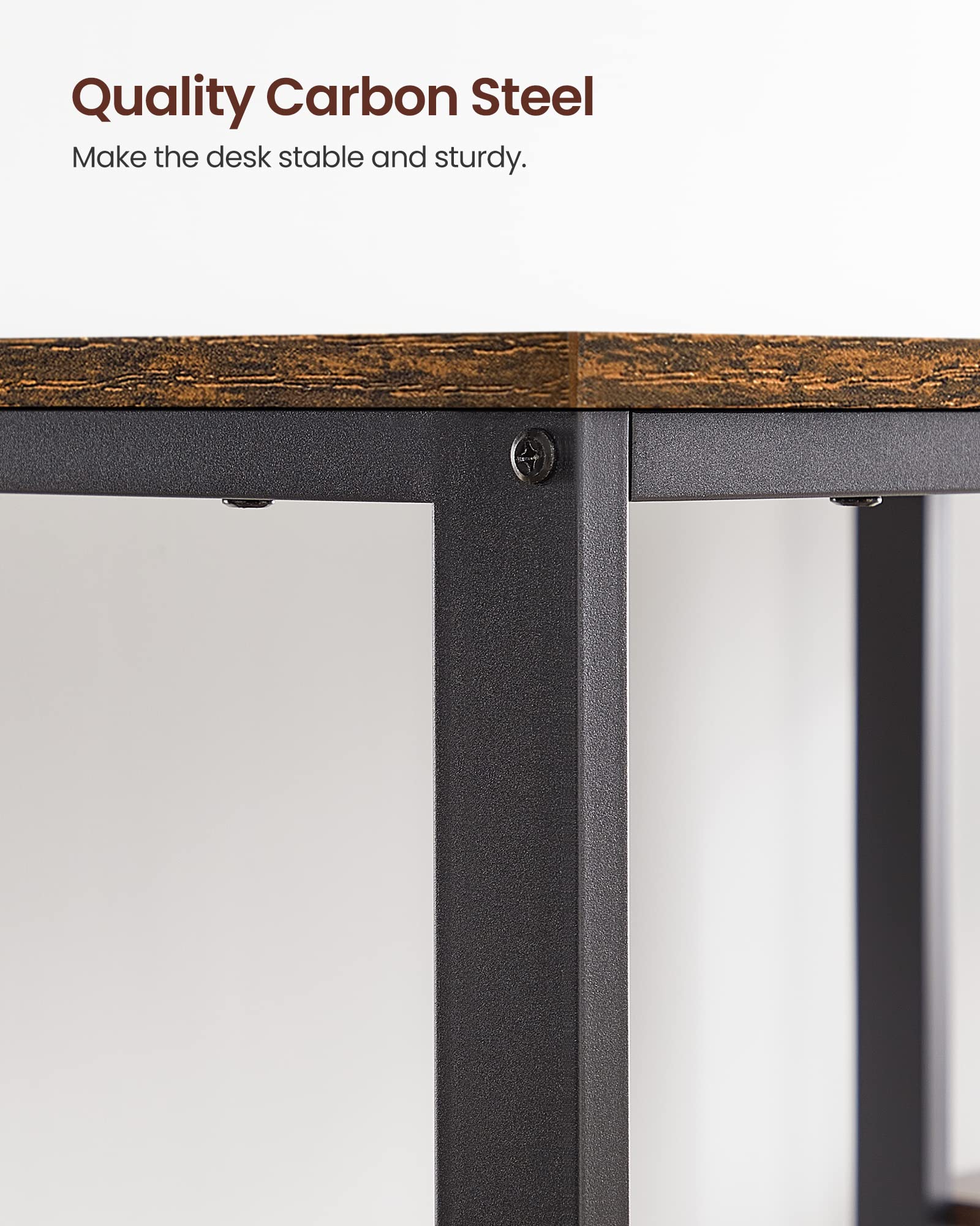 VASAGLE Computer Desk - Writing Desk with 2 Shelves | 120 x 60 cm Desktop | Rustic Brown + Black 6