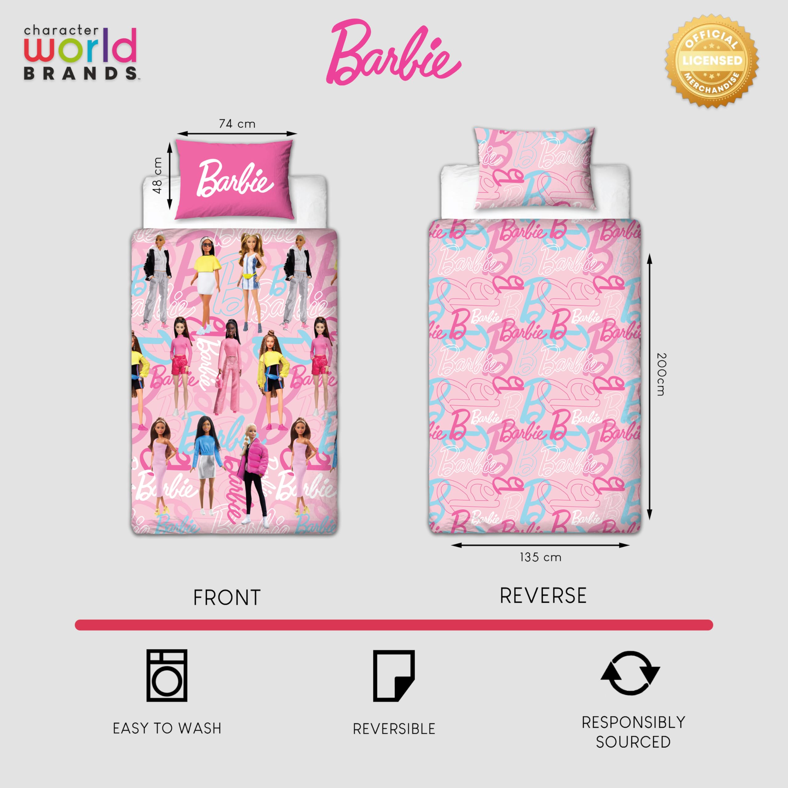 Character World Barbie Official Single Duvet Cover Set | Reversible | 135 x 200cm 9