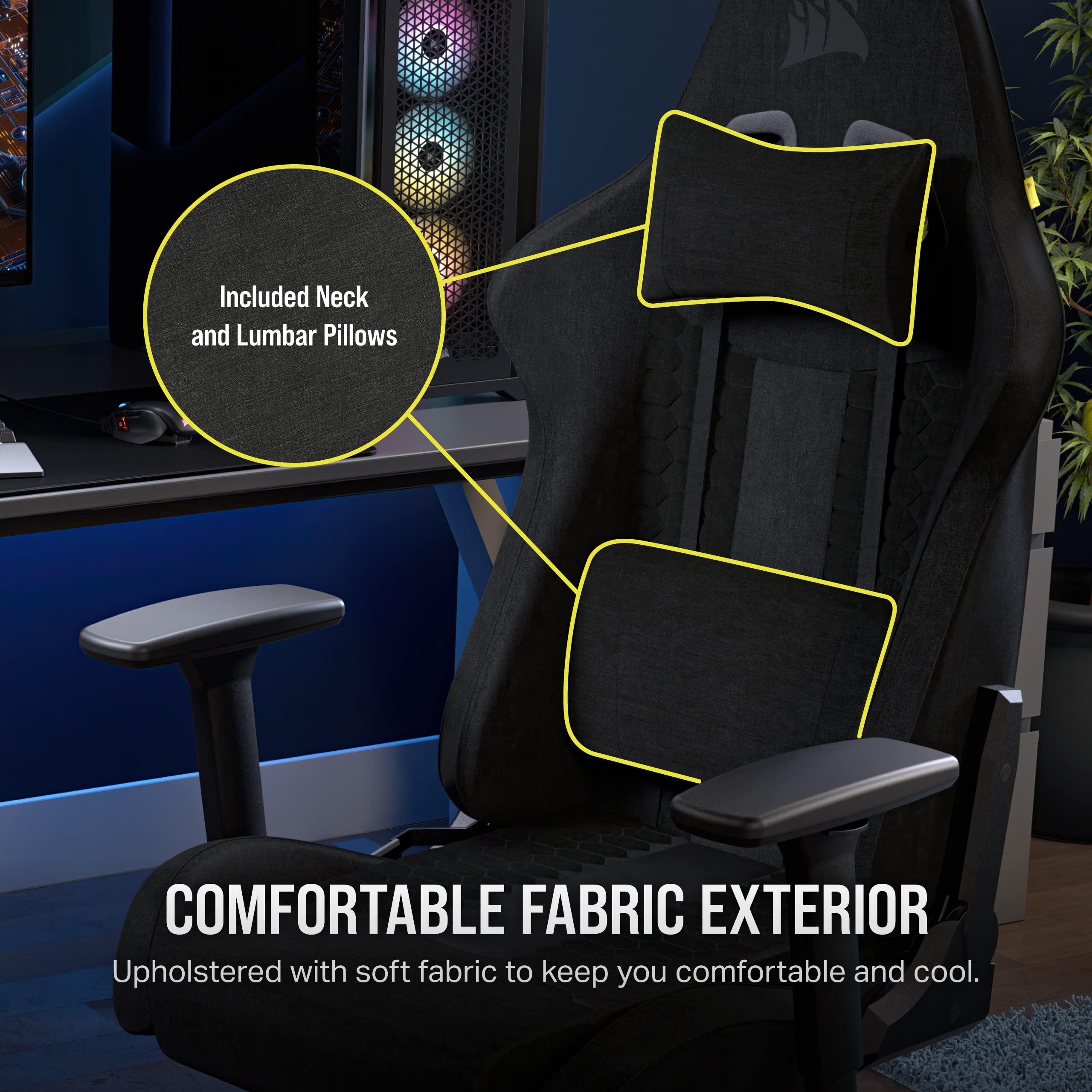 Corsair TC100 RELAXED Gaming Chair - Fabric, Black | Adjustable Height | 90-160° Recline 5