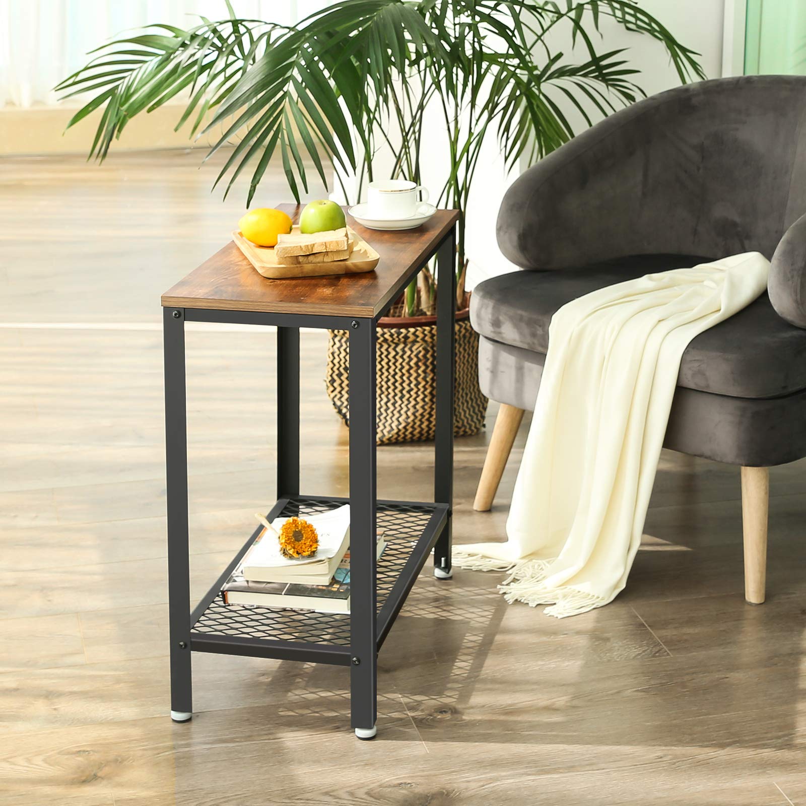 VASAGLE Industrial Side Table - Rustic Brown/Black Steel Frame | 20kg Top Load | 60H cm 6