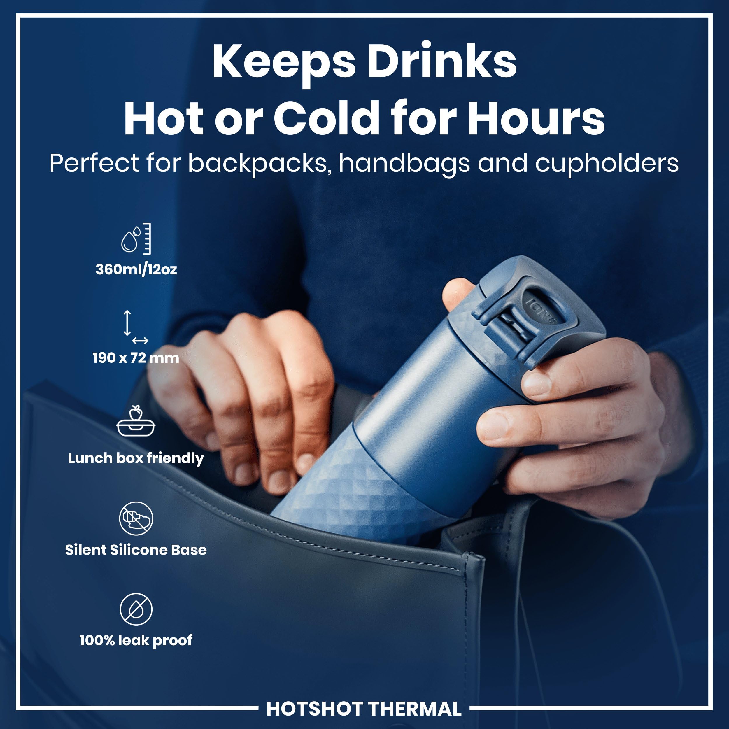 Ion8 Hotshot Insulated Travel Mug - 360 ml | Leak Proof | Ash Navy | Stainless Steel 3