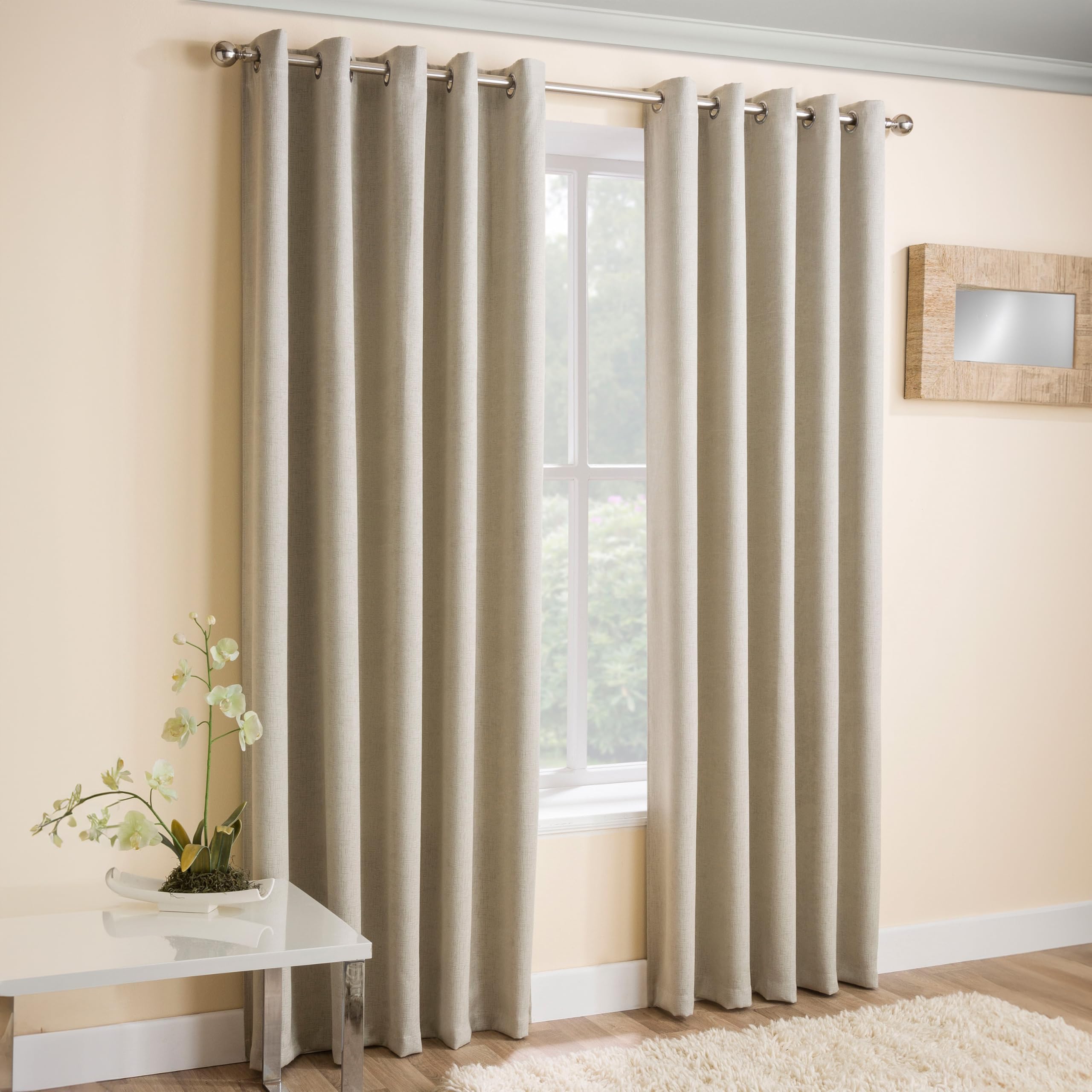 Enhanced Living Vogue Cream Eyelet Thermal Dim Out Curtains - W 66" x L 72" (2 Panels) | Noise Reducing 1