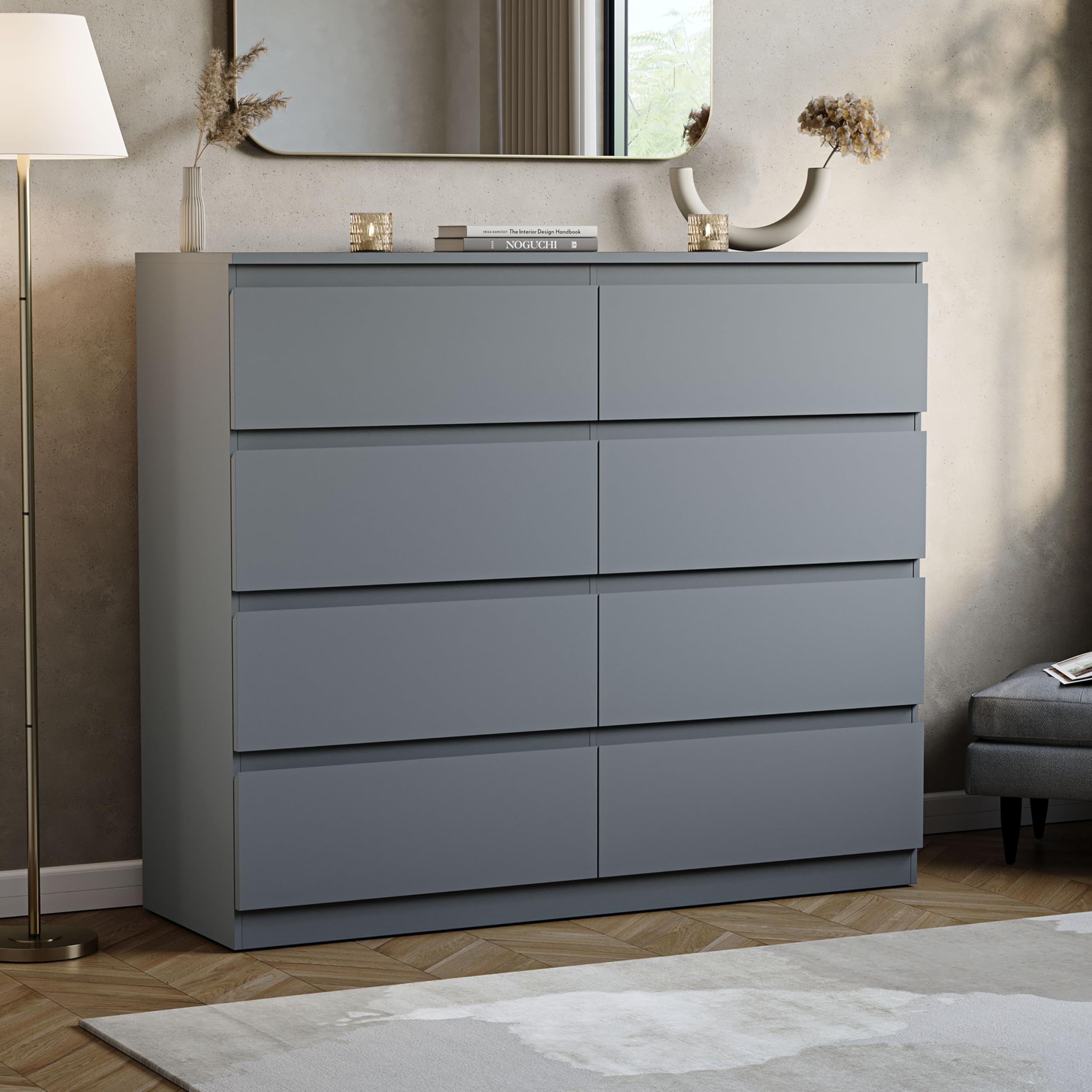 Vida Designs Denver 8 Drawer Chest of Drawers - Grey | 120W x 95.5H cm | Engineered Wood 1