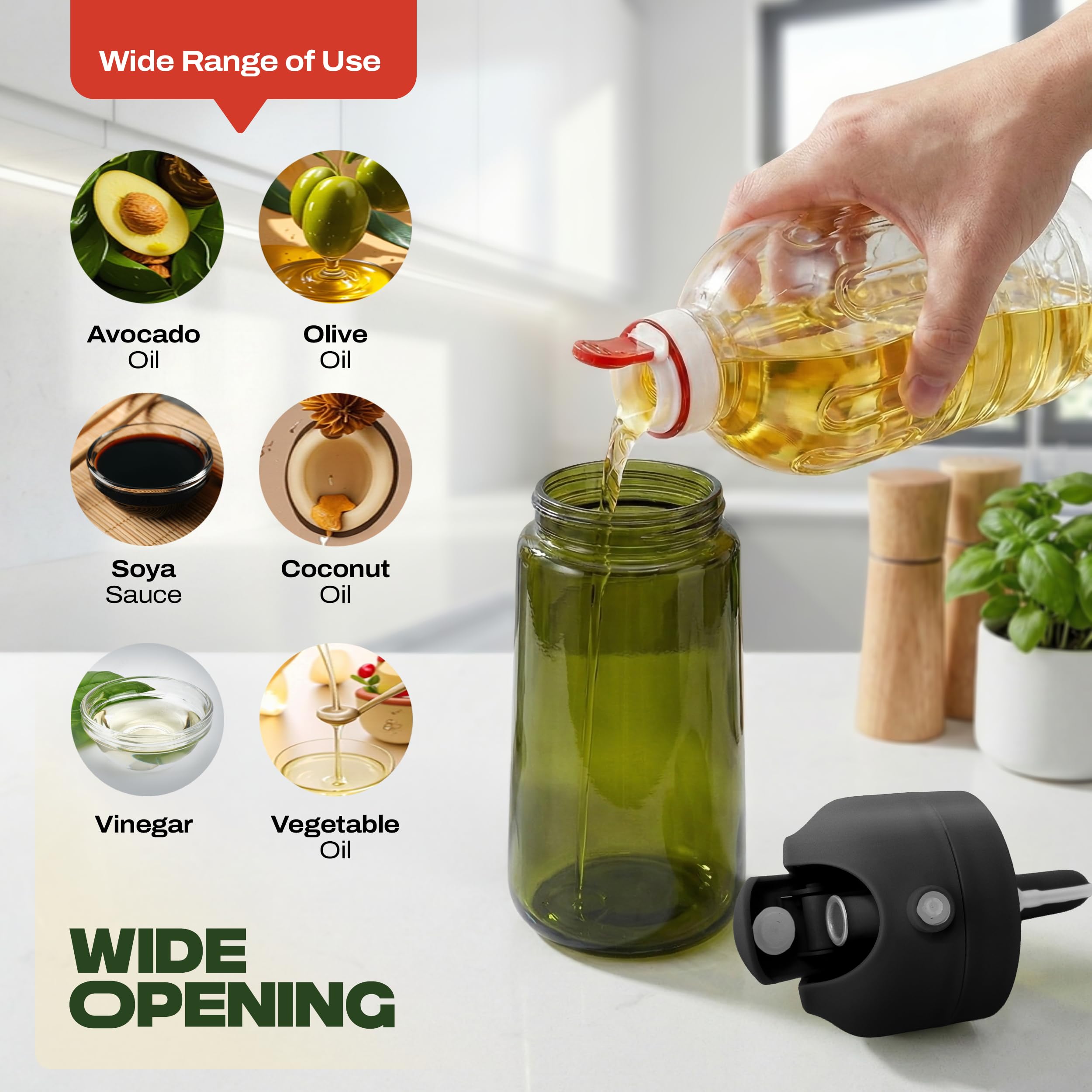 PORTENTUM Olive Oil Spray Bottle for Cooking - 470 ml | 2 in 1 Spray & Pour | Green Glass 7