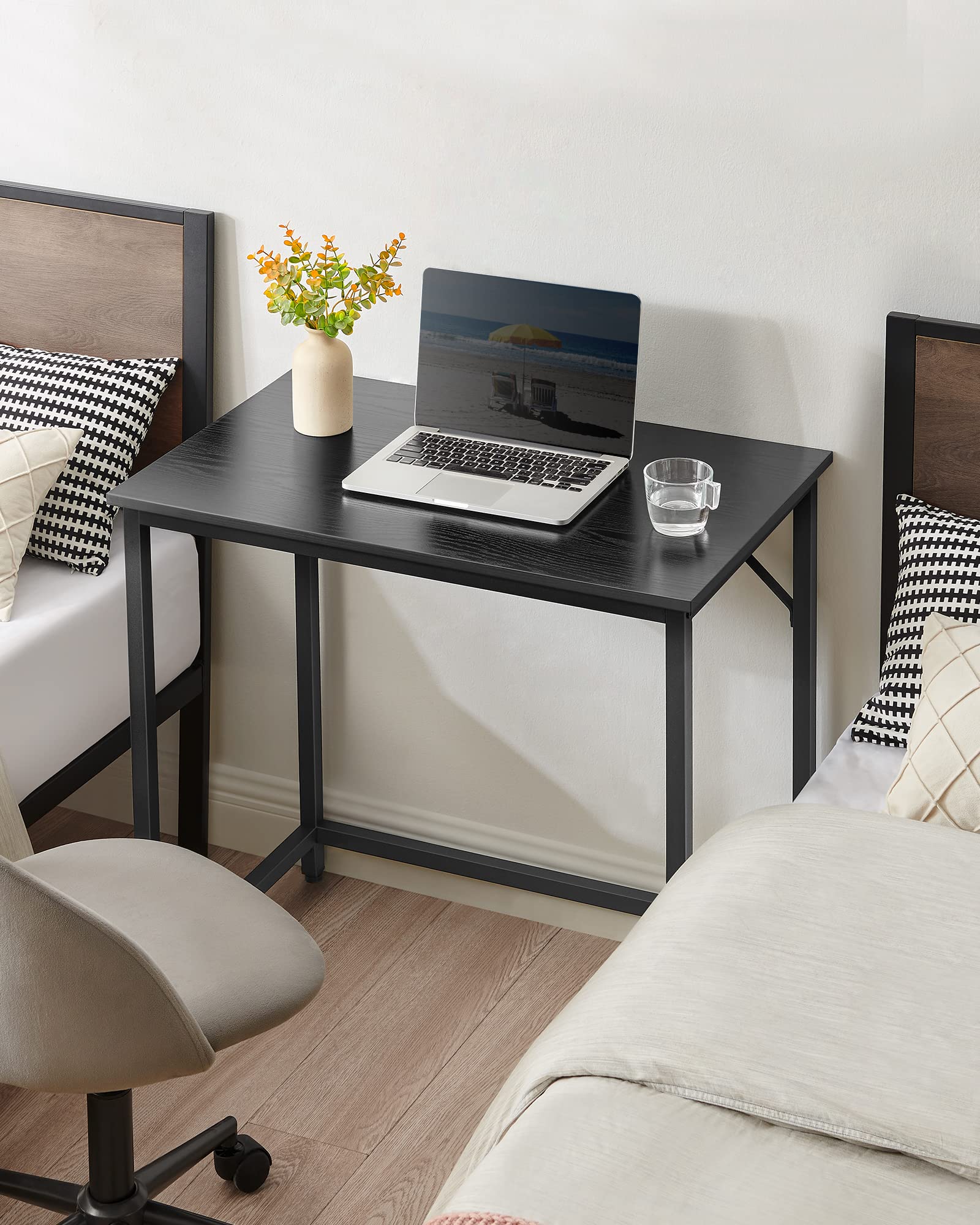 VASAGLE Computer Desk - Compact 80 x 50 cm Workstation | Sturdy Steel Frame | Ebony Black & Ink Black LWD038B56 7
