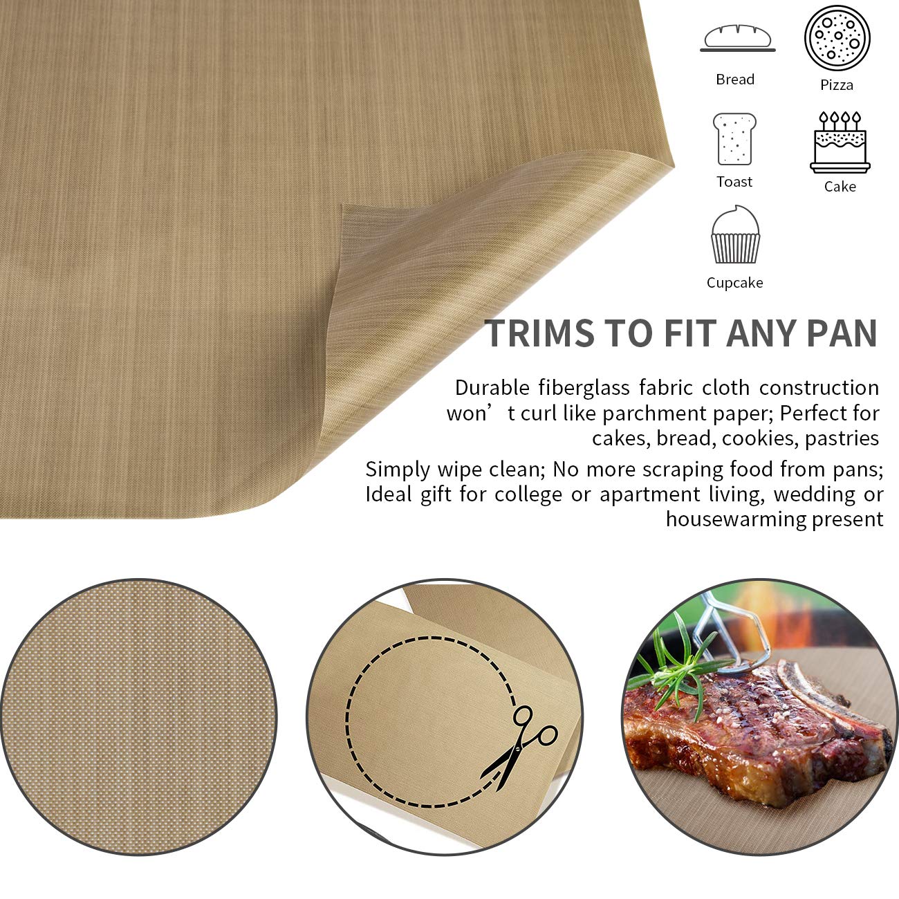Homealexa Reusable Non-Stick Baking Mat Sheet - PTFE/Teflon, Heat Resistant up to 500°F, 42x36 cm 5