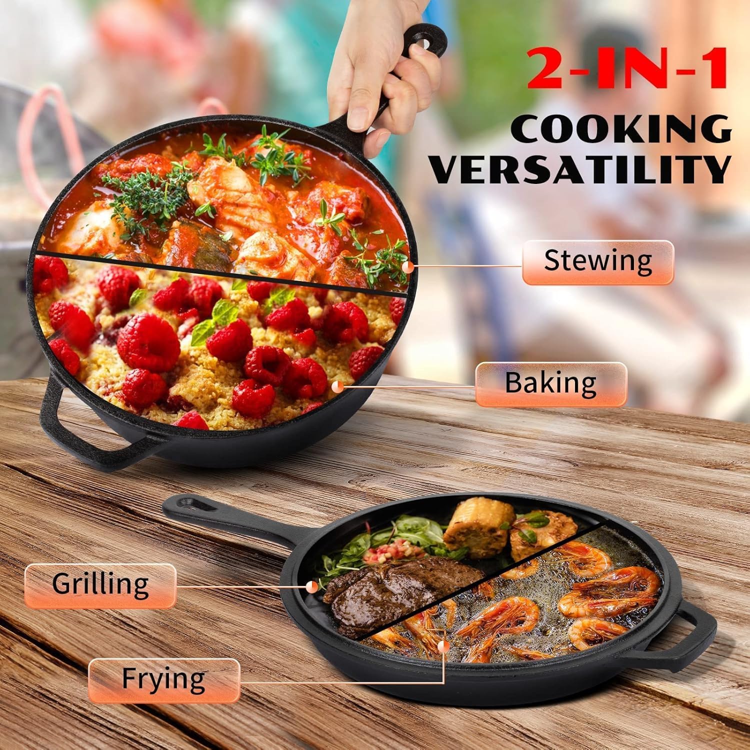 OVERMONT Cast Iron Dutch Oven with Lid - 3L Capacity, 26CM Diameter, Pre-Seasoned 3