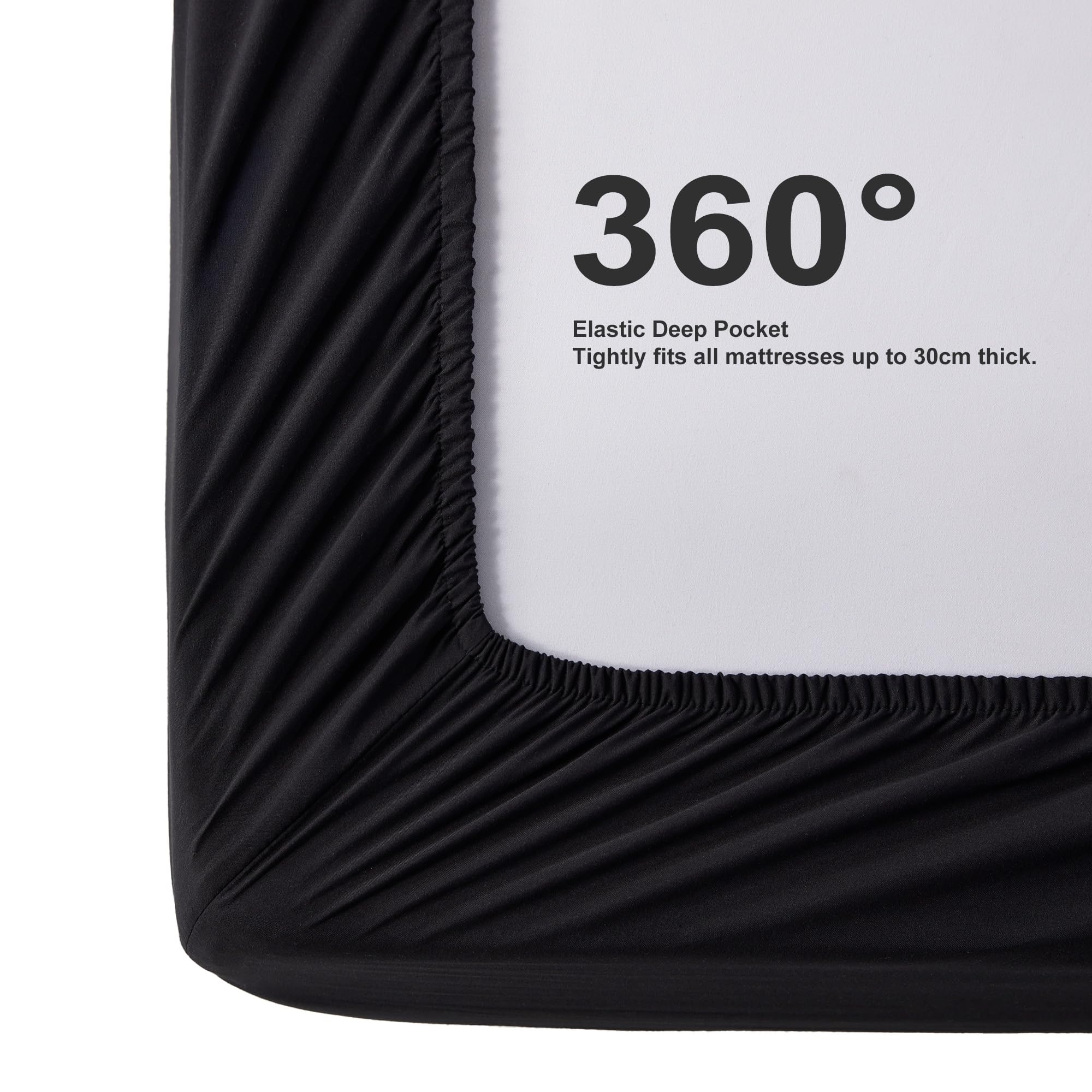 Sonive Double Fitted Sheet - Wrinkle-Resistant Brushed Polyester | 30 CM Deep Pocket | Black 4