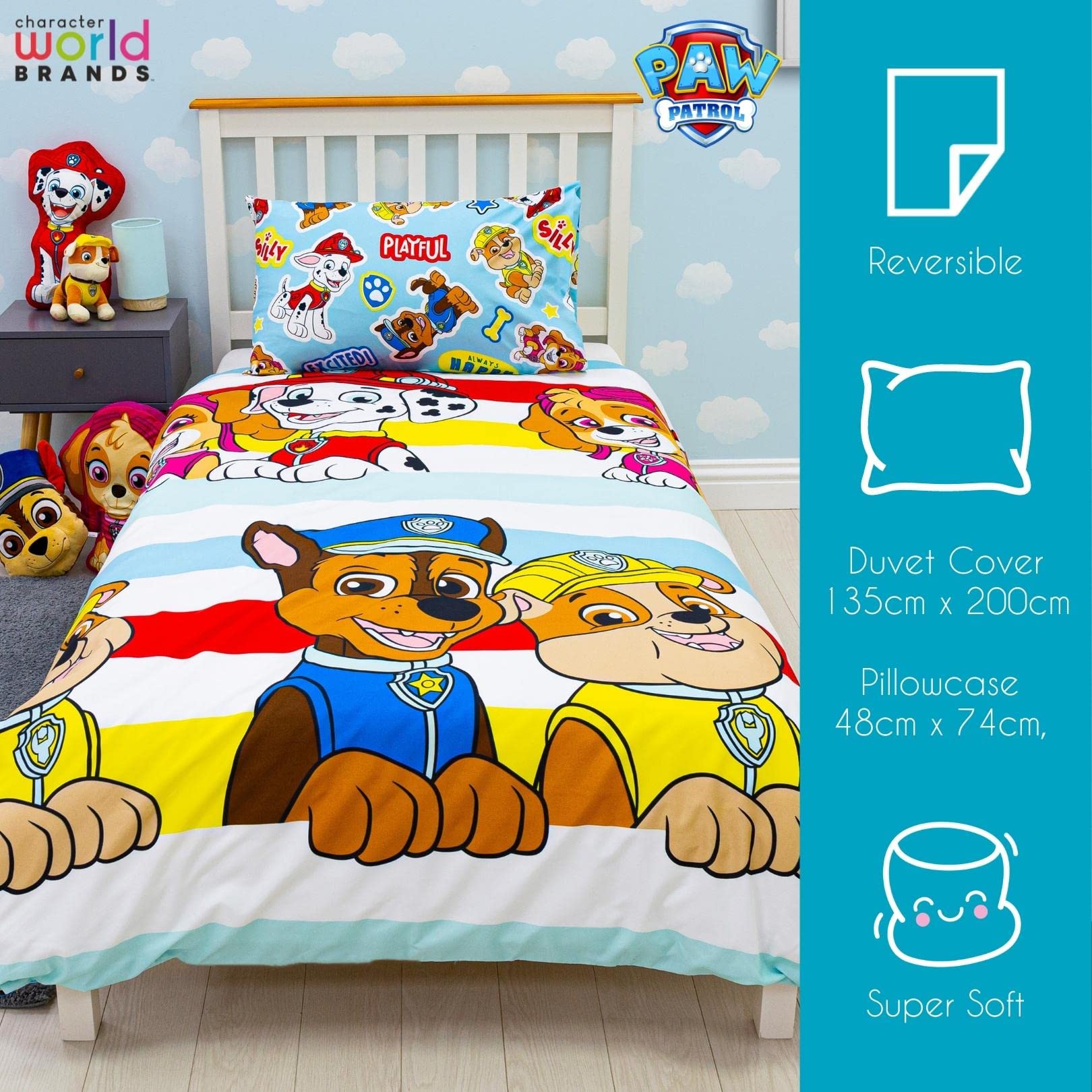 Character World PAW PATROL Single Duvet Cover Set | Pupster Design Reversible | 100% Polyester 5