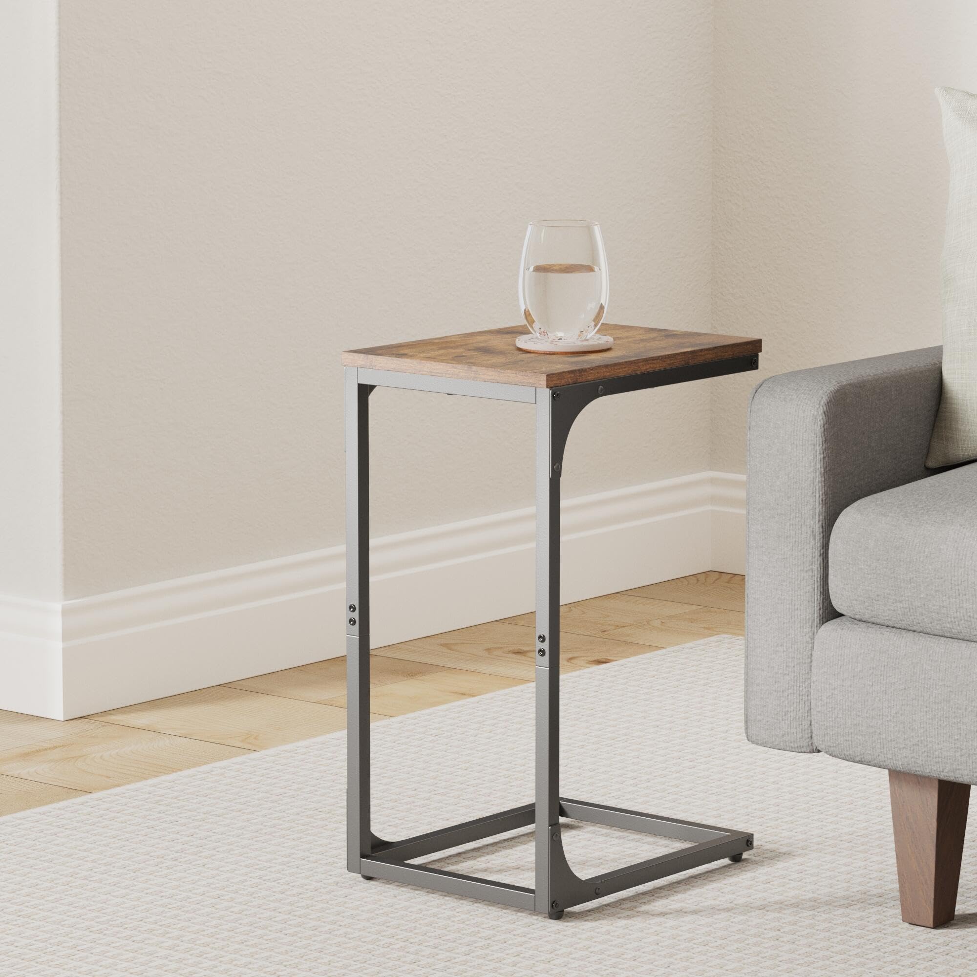VASAGLE Set of 2 C-Shaped Side Tables - Rustic Brown/Black | 40x30x62 cm | Space Saving 2