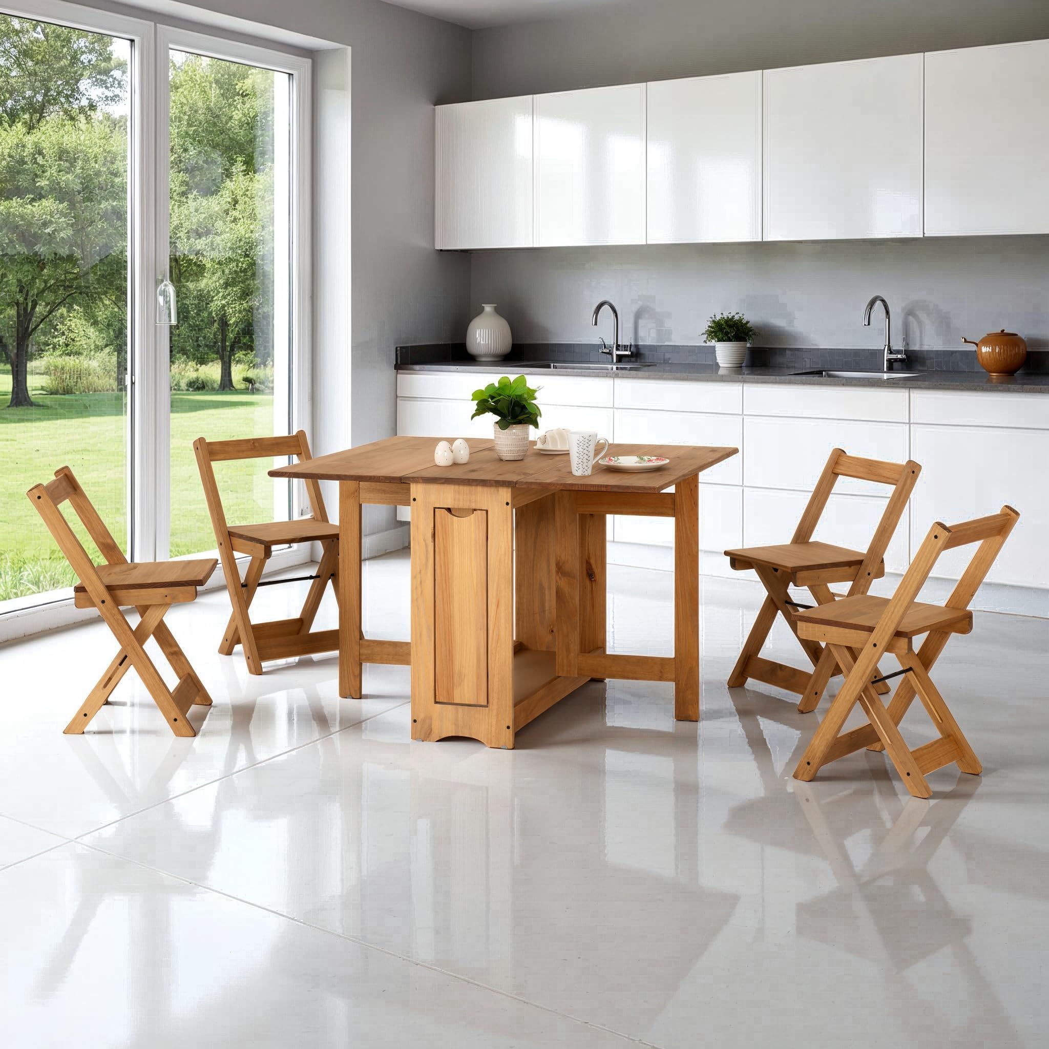 Seconique Santos Butterfly Dining Set - Space Saving, Foldable, Distressed Waxed Pine