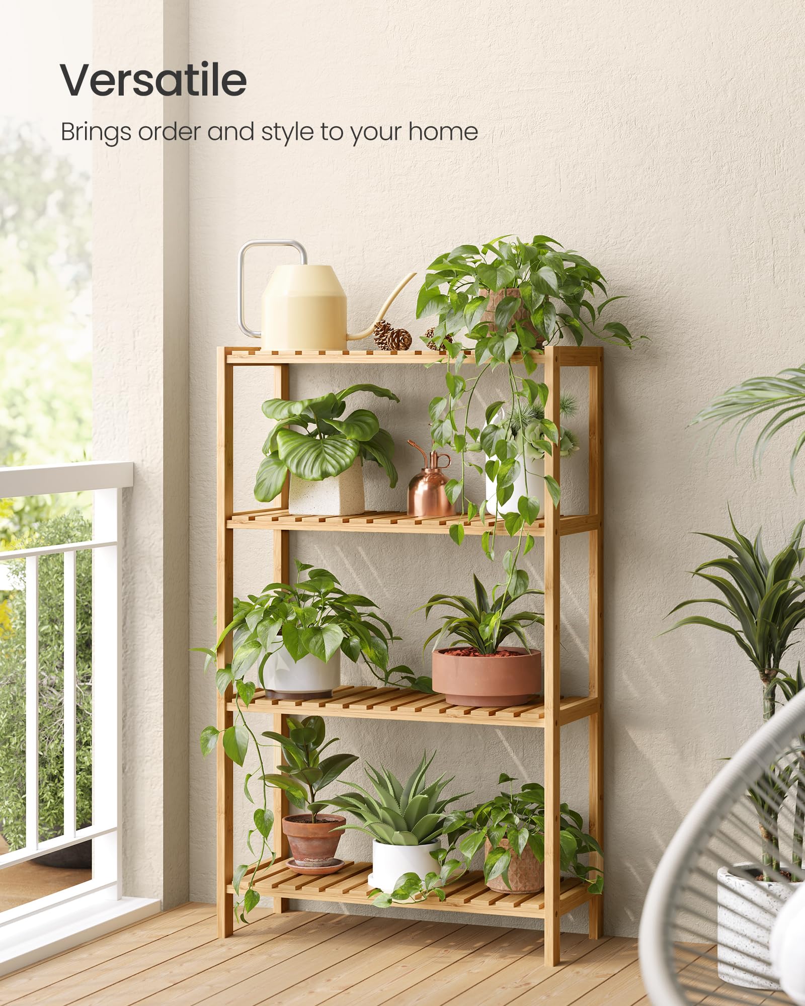 SONGMICS Bamboo Storage Shelf - 4-Tier Freestanding Unit | 60x26x100cm | Max Load 10kg/Shelf 4