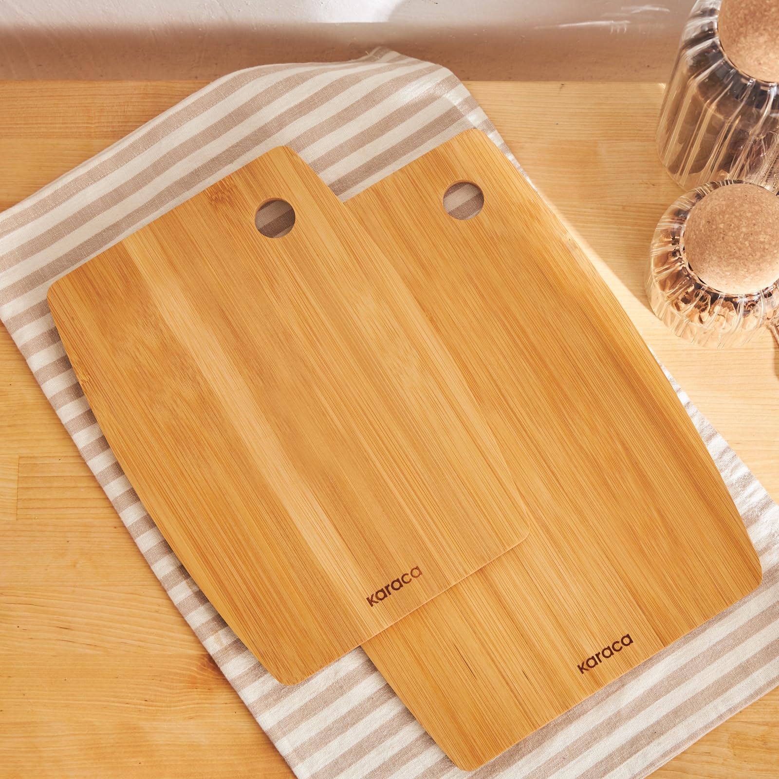 KARACA Bade Bamboo Chopping Board Set - 2-Piece Wooden Cutting Board, Large & Small 3