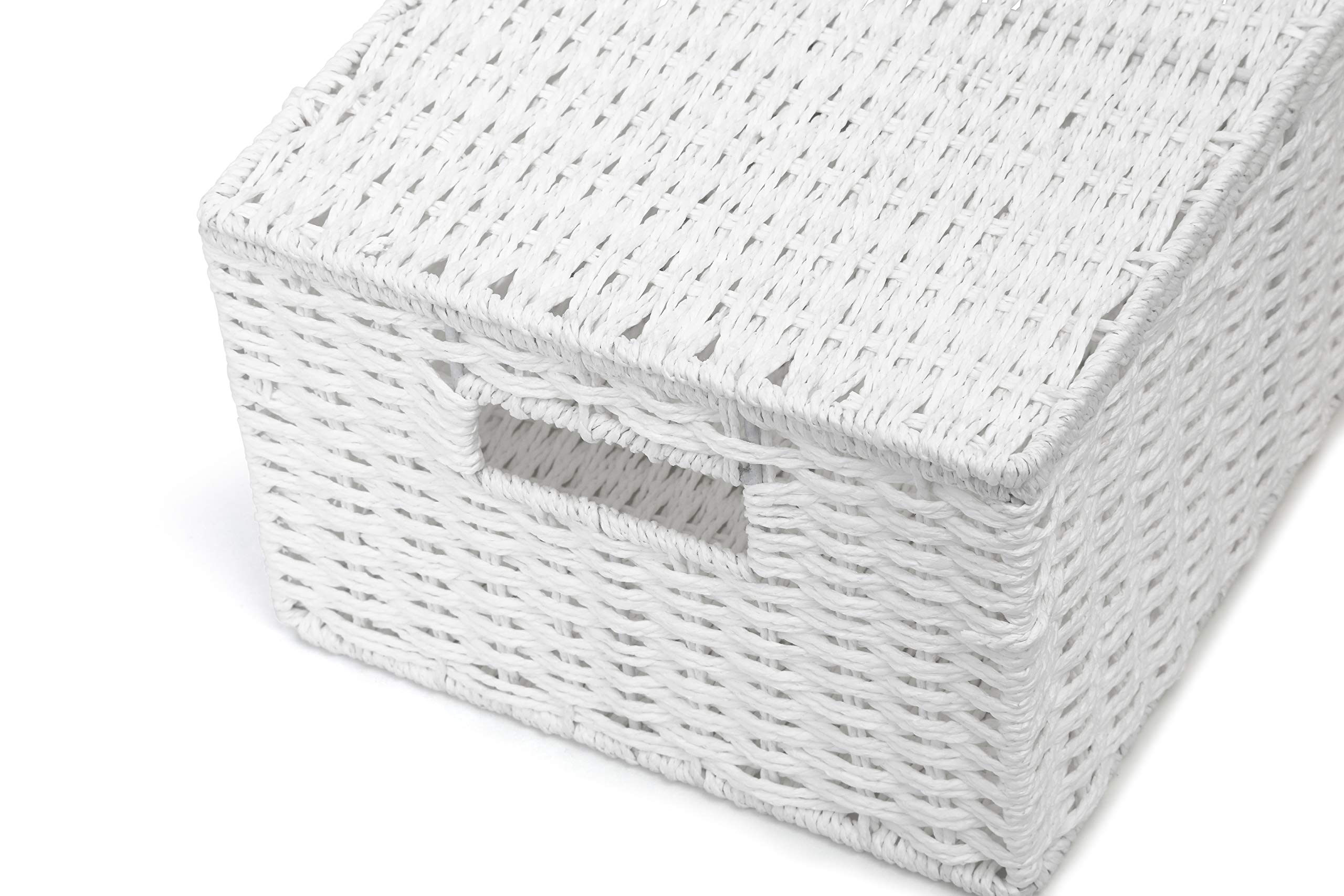 ARPAN Paper Rope Storage Basket Box with Lid - White, Large (W33cm x D24cm x H15.5cm) 5