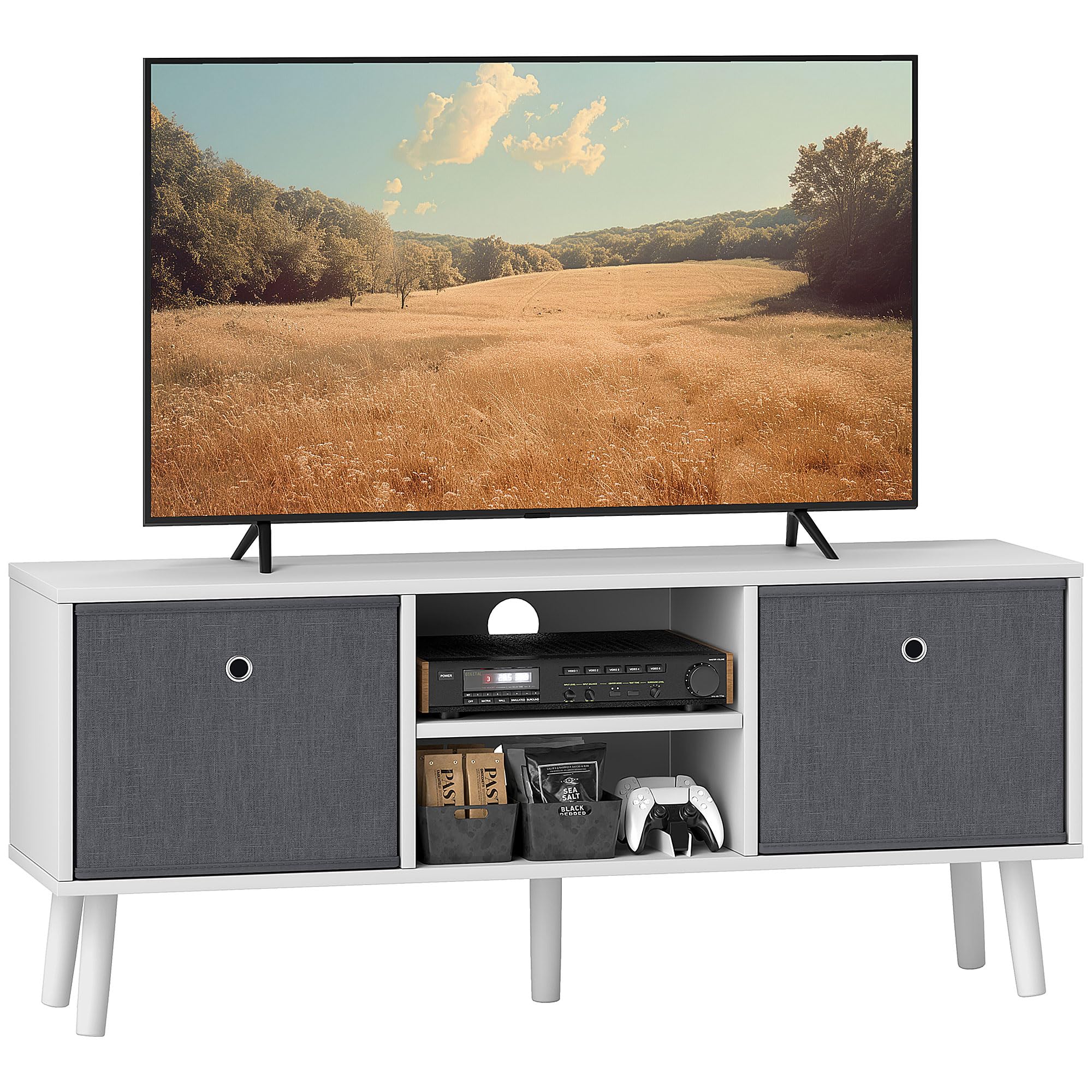 HOMCOM TV Stand Unit for TVs up to 50' | White & Grey Engineered Wood | 2 Drawers, 2 Shelves