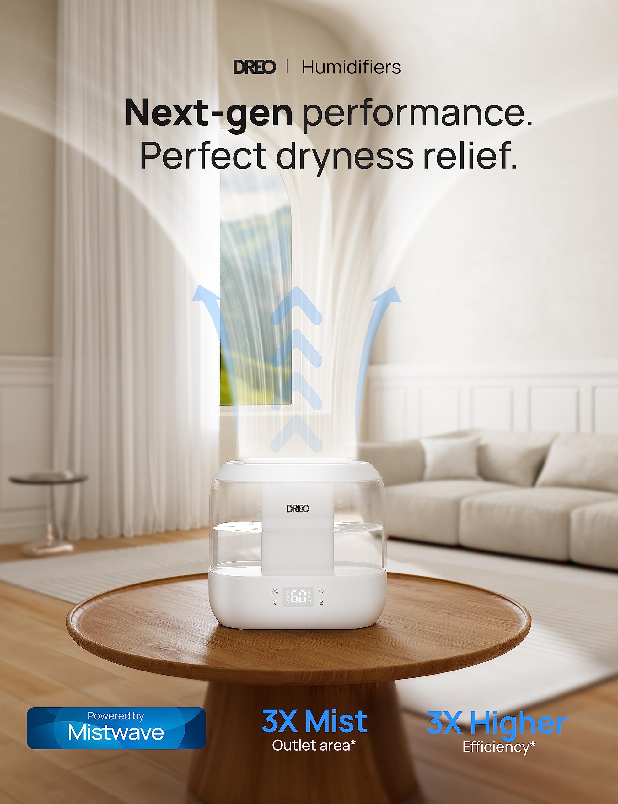 DREO 4L Smart Cool Mist Humidifier for Bedroom Baby | WiFi/Voice Control | 36H Runtime | Quiet 28dB 4