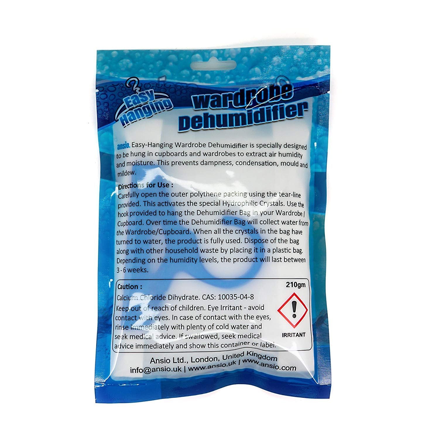 ANSIO Wardrobe Dehumidifier Disposable Hanging Bags - Pack of 6 | Absorbs Damp & Condensation 7