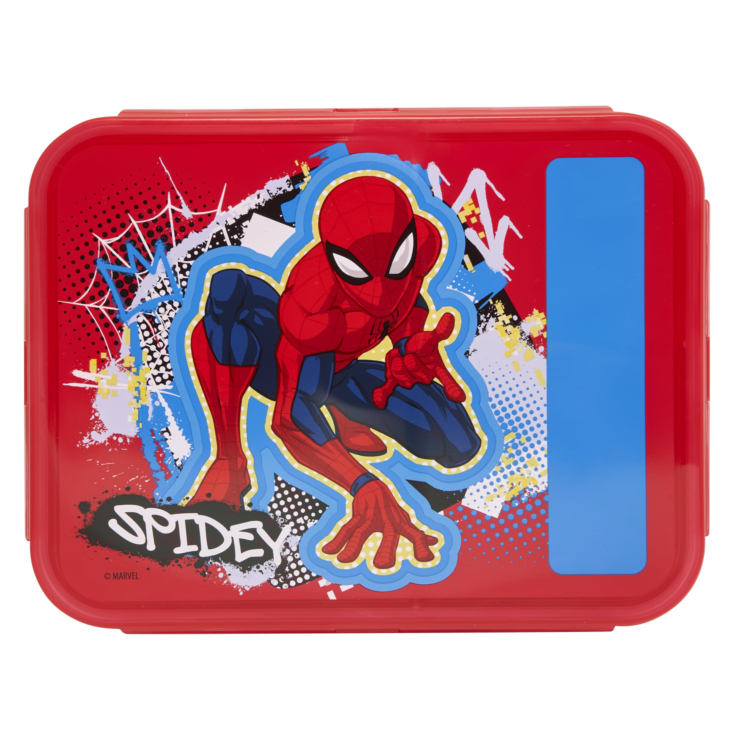 Marvel Spider-Man Street Lunch Box - 3 Compartments | Red Plastic | Personalize with Stickers 1