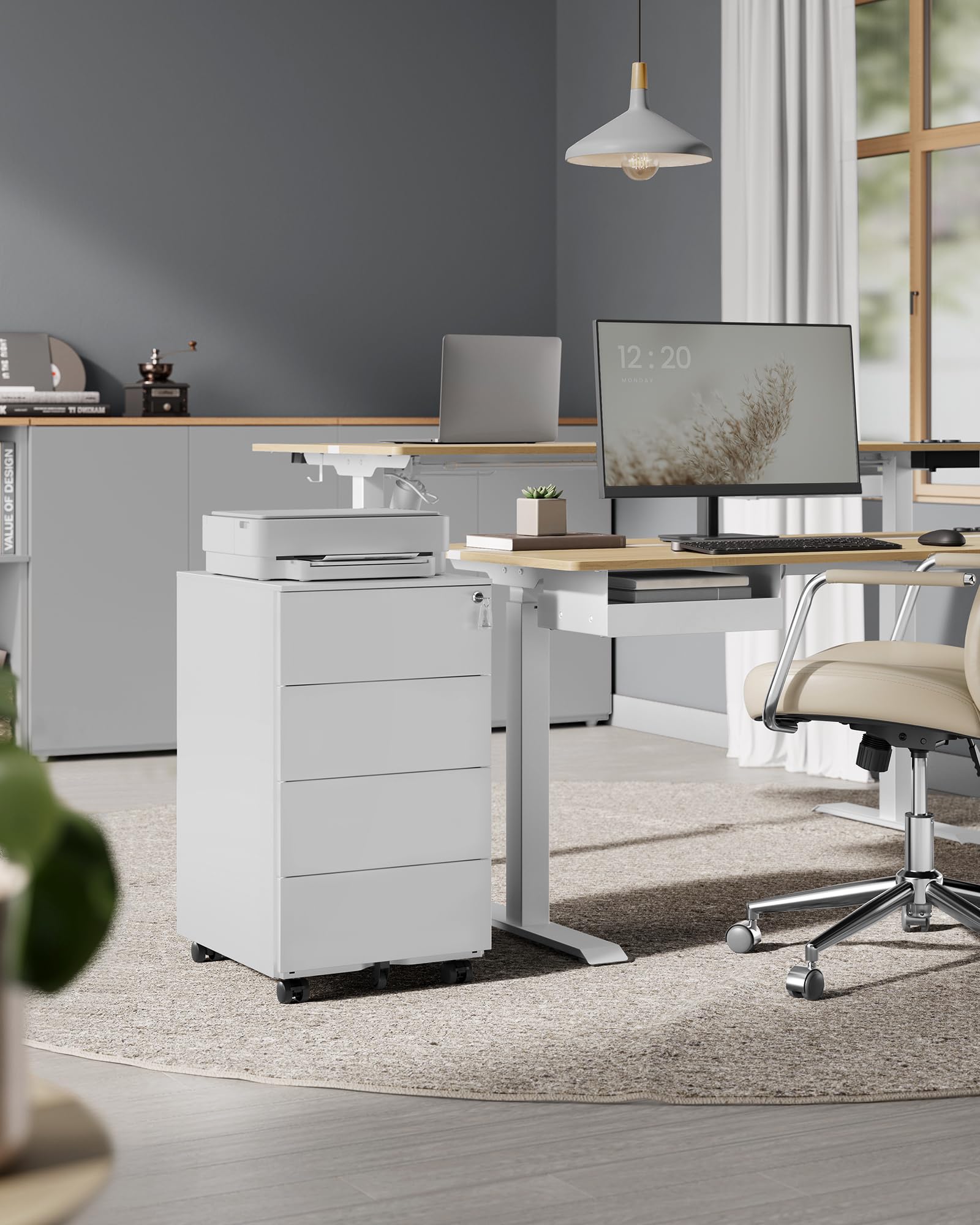SONGMICS Mobile File Cabinet - 4 Lockable Drawers | Steel Construction | White | 69.3H cm