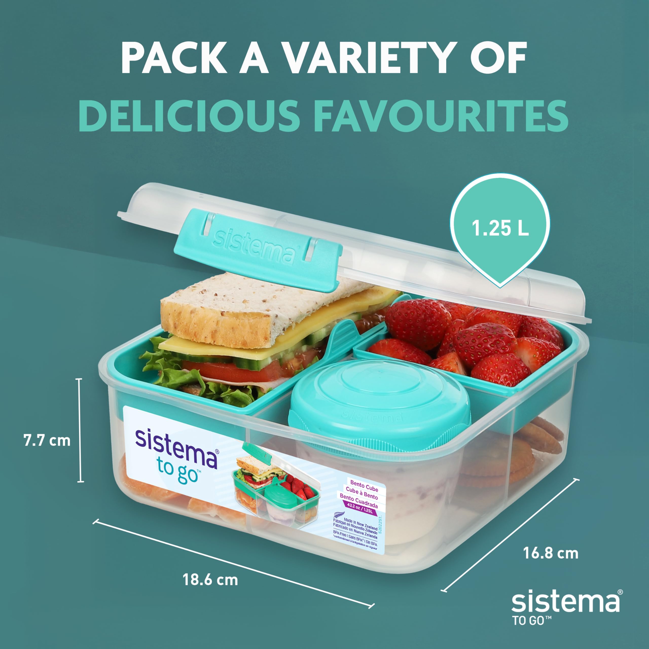 Sistema TO GO Bento Box Cube - 1.25 L Capacity | Minty Teal Lunch Box with Snack Pot | BPA-Free 2