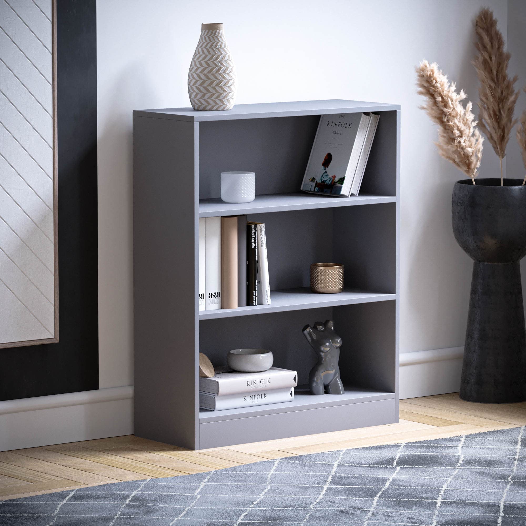 Vida Designs Cambridge 3 Tier Low Bookcase - Grey Wooden Shelving | Chipboard & MDF Construction | H 75 x W 60 cm 6