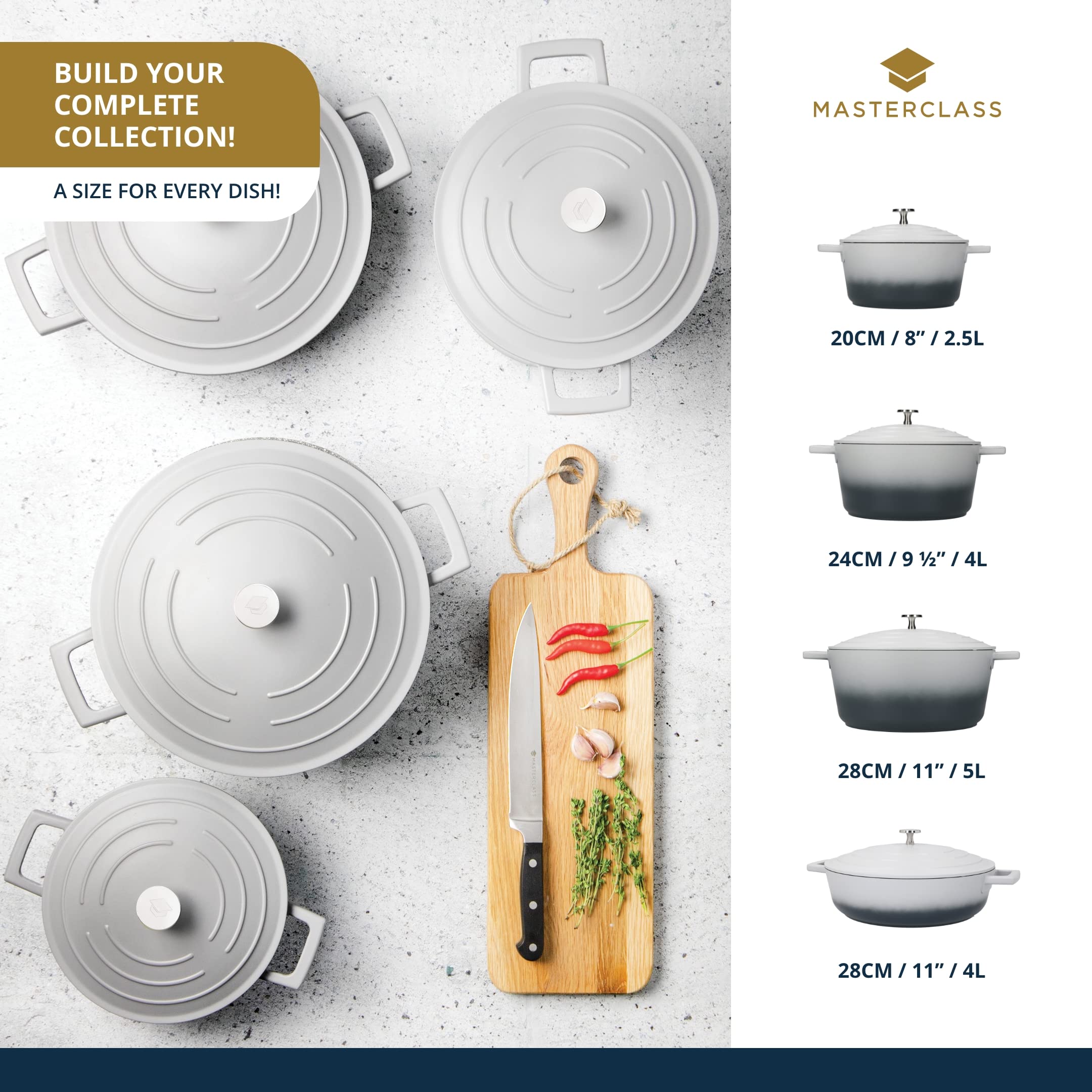 MasterClass Cast Aluminium Shallow Casserole Dish - 28cm, 4L Capacity | Hob to Oven | Grey Ombre 7