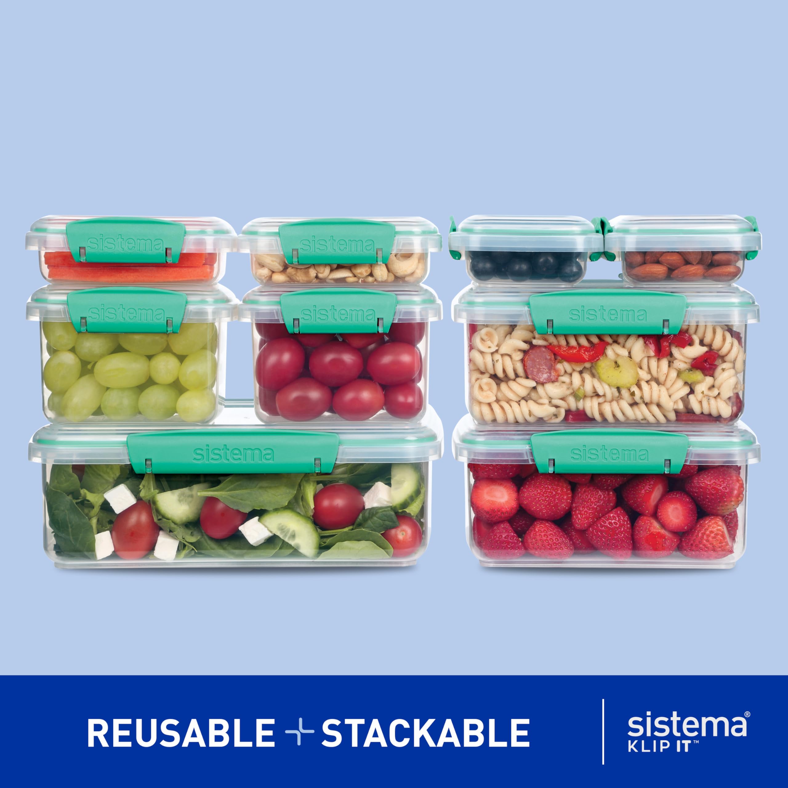 Sistema KLIP IT Food Storage Containers - 18 Count Airtight & Stackable Set | Teal Plastic 4