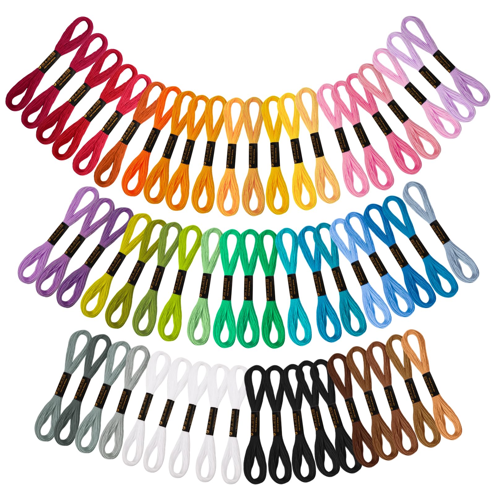 VynyQoo 60PCS Embroidery Floss Set - 52 Multicolor + Basic Black/White | Premium Polyester 1