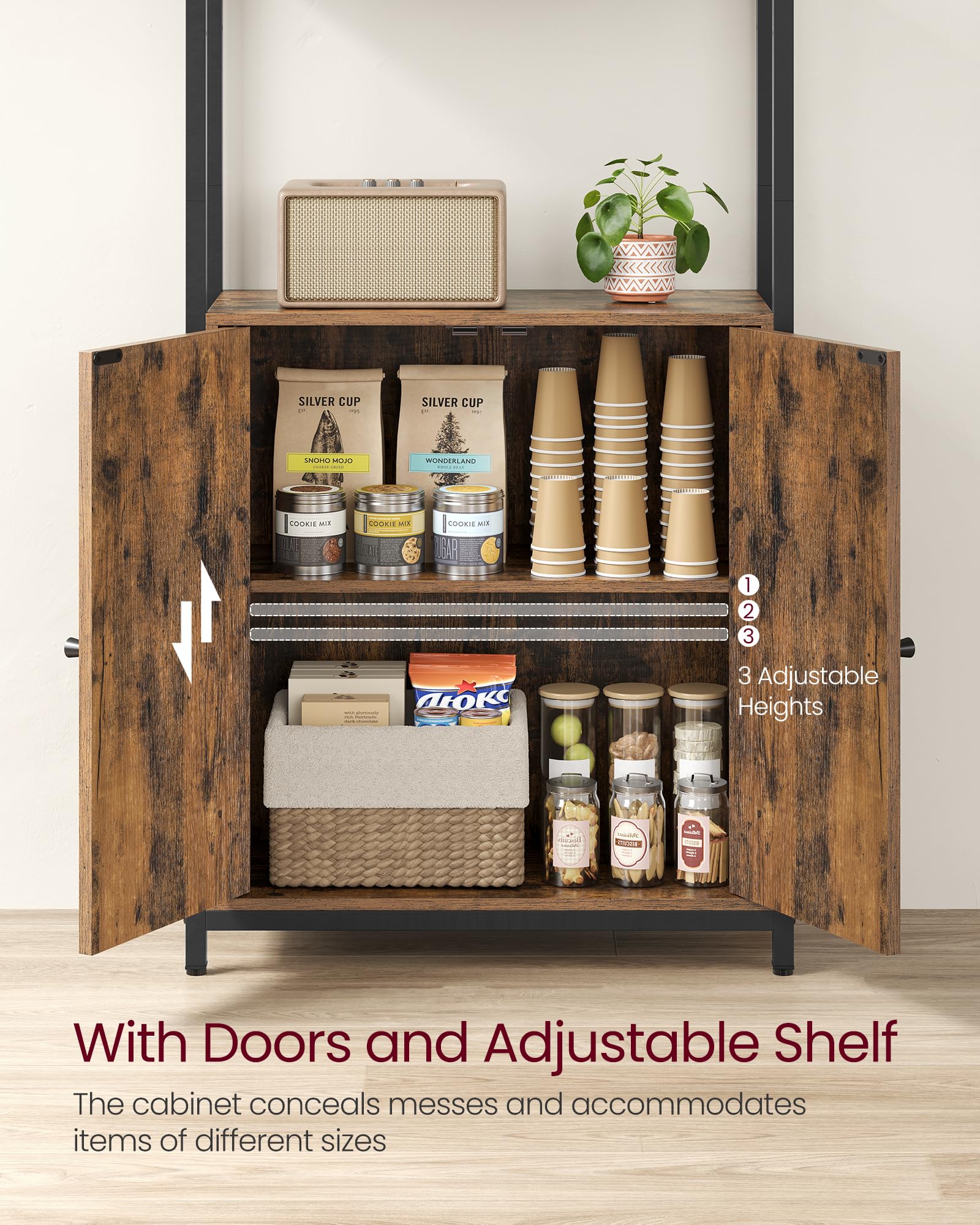 VASAGLE 6-Tier Bookcase - Metal Frame, Rustic Brown & Ink Black | 159.5cm Tall 6